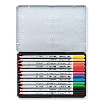 STAEDTLER Buntstift 125 M12 karat® aquarell, (Set, 12-tlg., Metalletui mit 12 Aquarellstiften in sortierten Farben), mit wasservermalbarer Mine