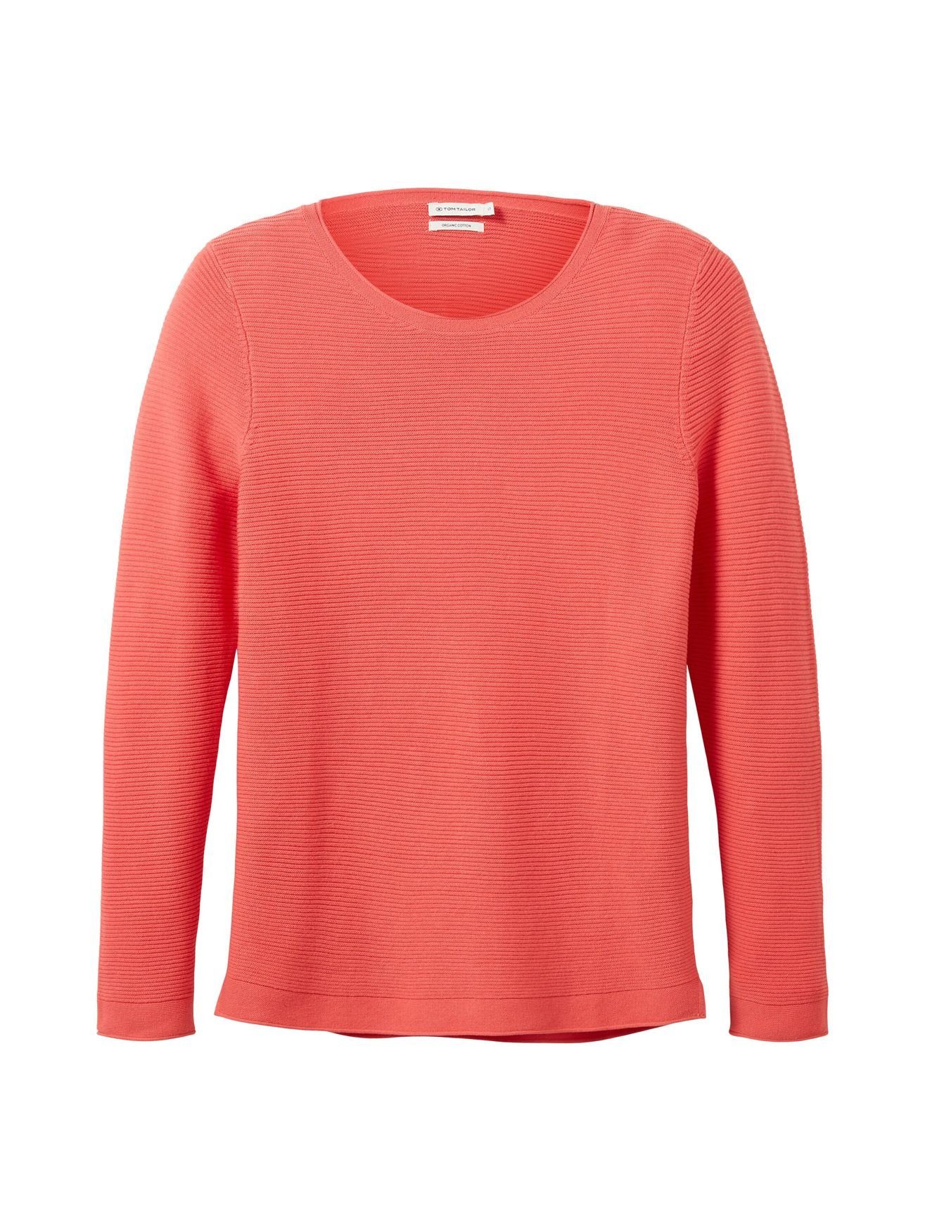 TOM TAILOR Strickpullover Orange OTTOMAN Sweater Rundhals aus in Langarm Baumwolle Neon 4656 Strickpullover