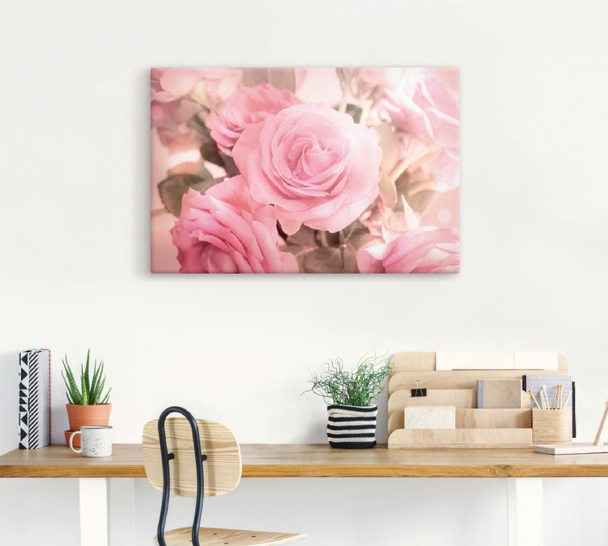 Artland Leinwandbild Rosarosenbouquet, Blumen (1 St), auf Holzrahmen gespannt