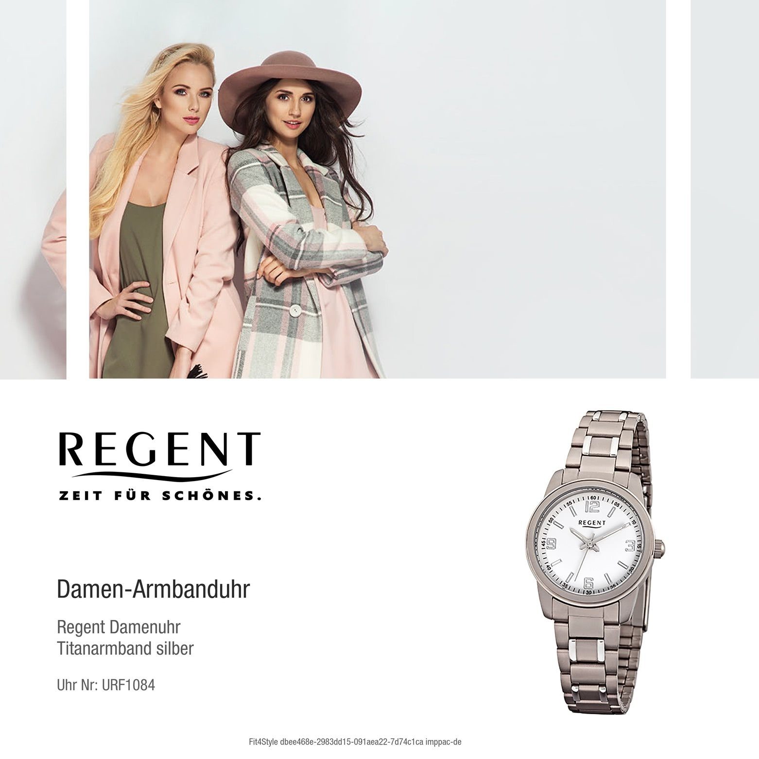 Regent Quarzuhr Regent (ca. Damen-Armbanduhr 27mm), Analog, silber Damen Titanarmband rund, grau klein Armbanduhr