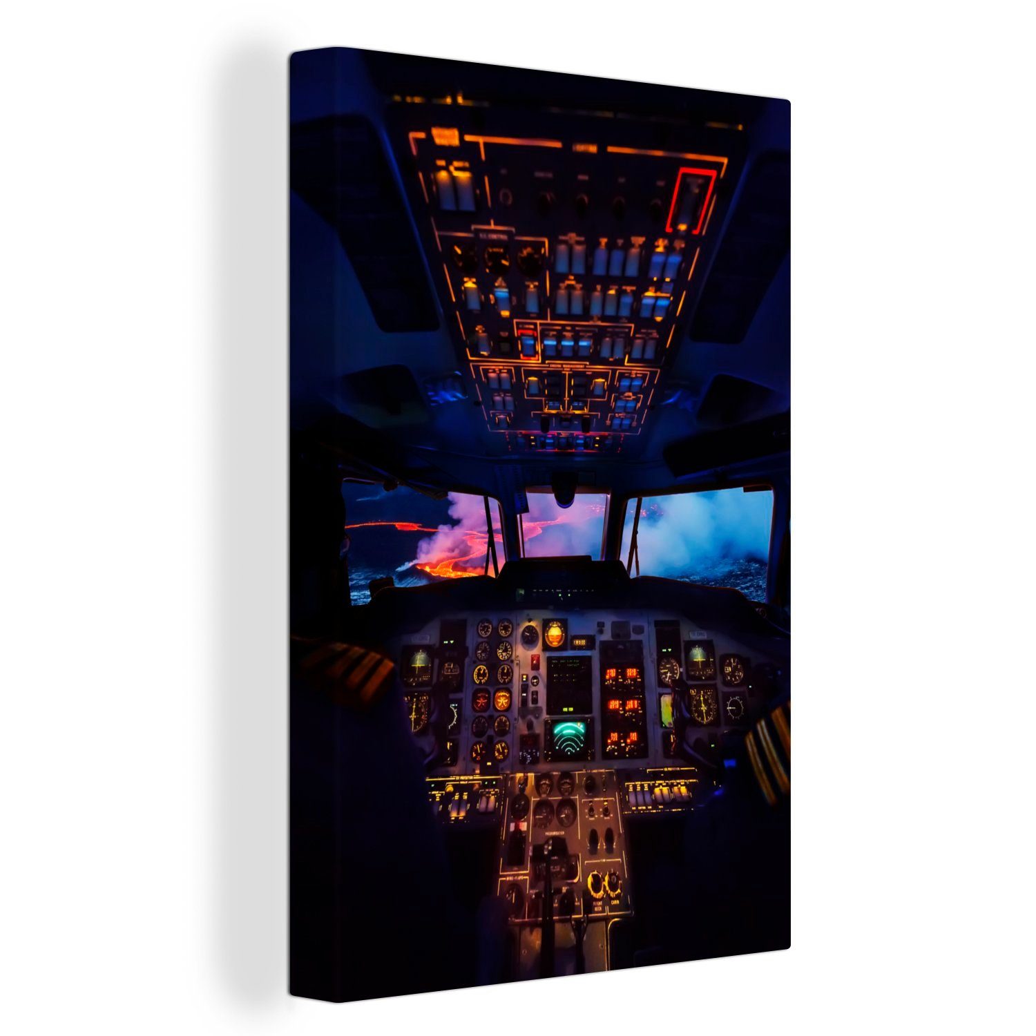 OneMillionCanvasses® Leinwandbild Ein beleuchtetes Cockpit am Abend, (1 St), Leinwandbild fertig bespannt inkl. Zackenaufhänger, Gemälde, 20x30 cm