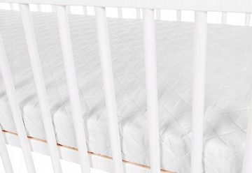 Babyhafen Hausbett 60x120 cm Babybett weiß mit Matratze Gitterbett (Bett mit Matratze), Massivholz