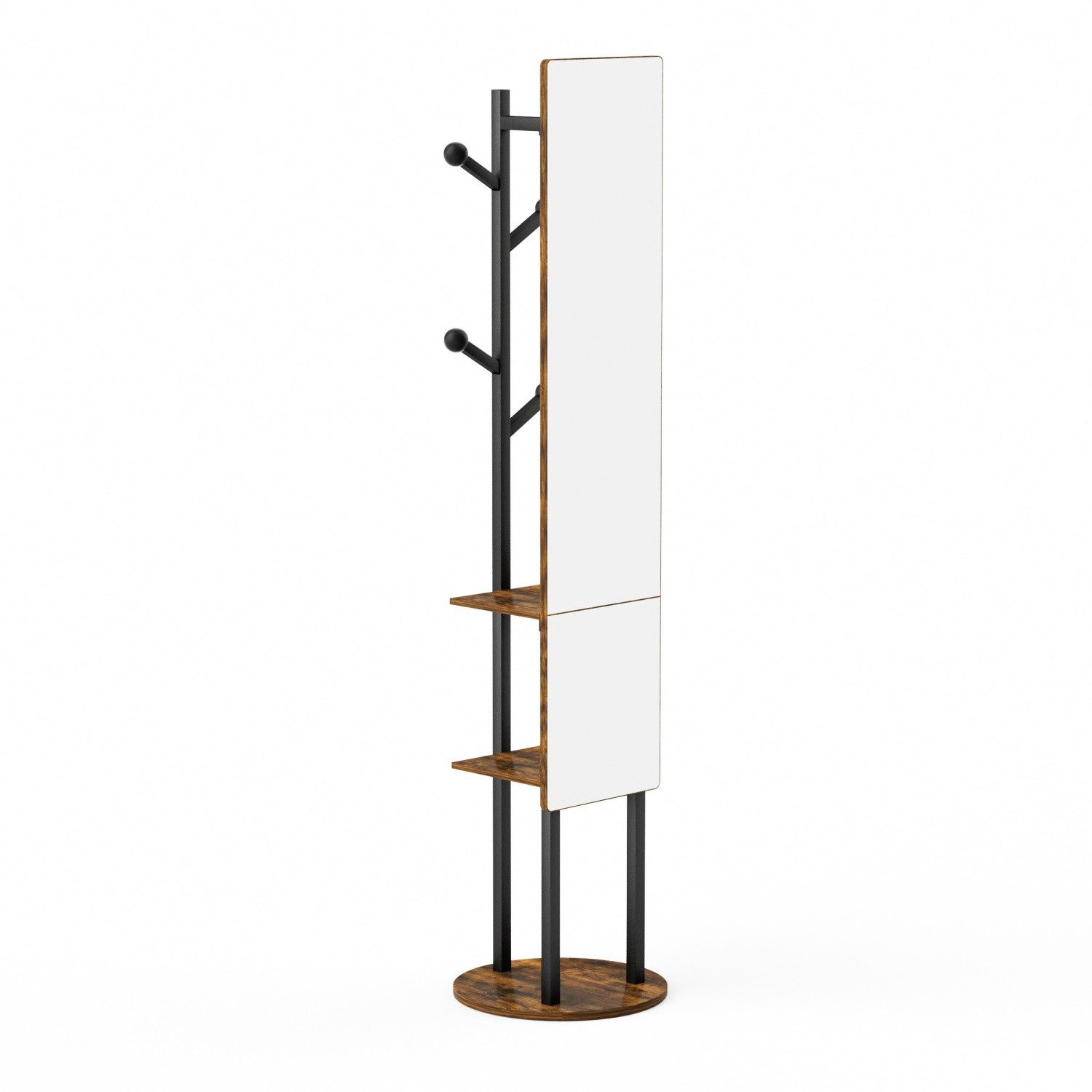 ANYSUN Ganzkörperspiegel Garderobe mit Stauraum 360°drehbarer multifunktionaler Kleiderständer (174*40 cm,Garderobe mit Haken), 2-in-1-Standspiegel,Ganzkörperspiegel für das Schlafzimmer