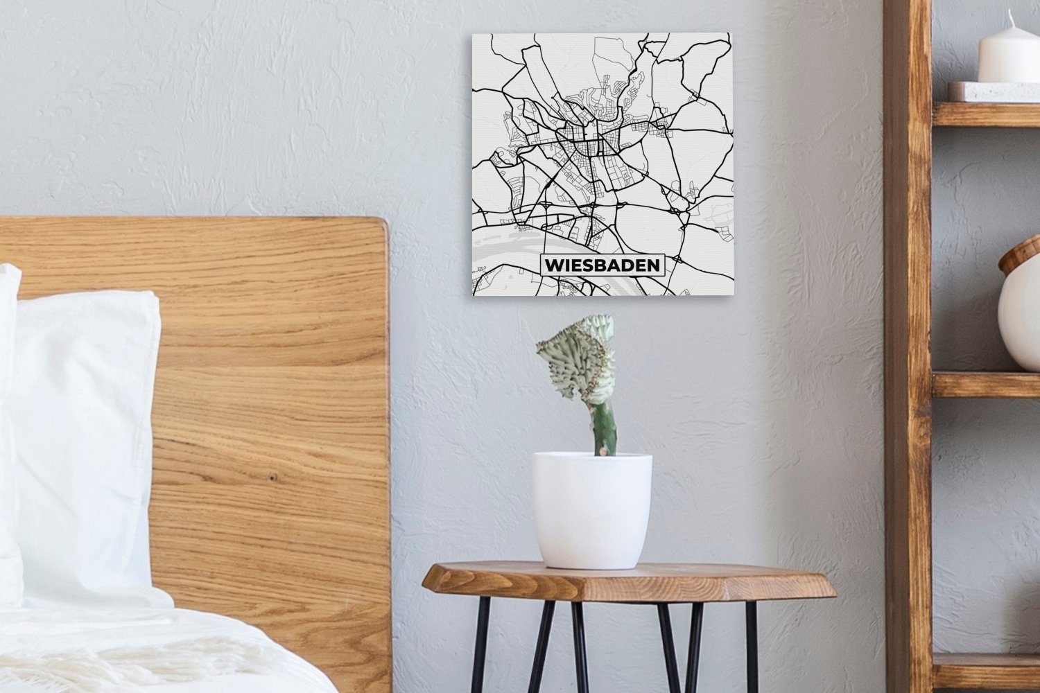 Wiesbaden Stadtplan, St), für Bilder (1 Schlafzimmer - Wohnzimmer Karte OneMillionCanvasses® Leinwandbild Leinwand -