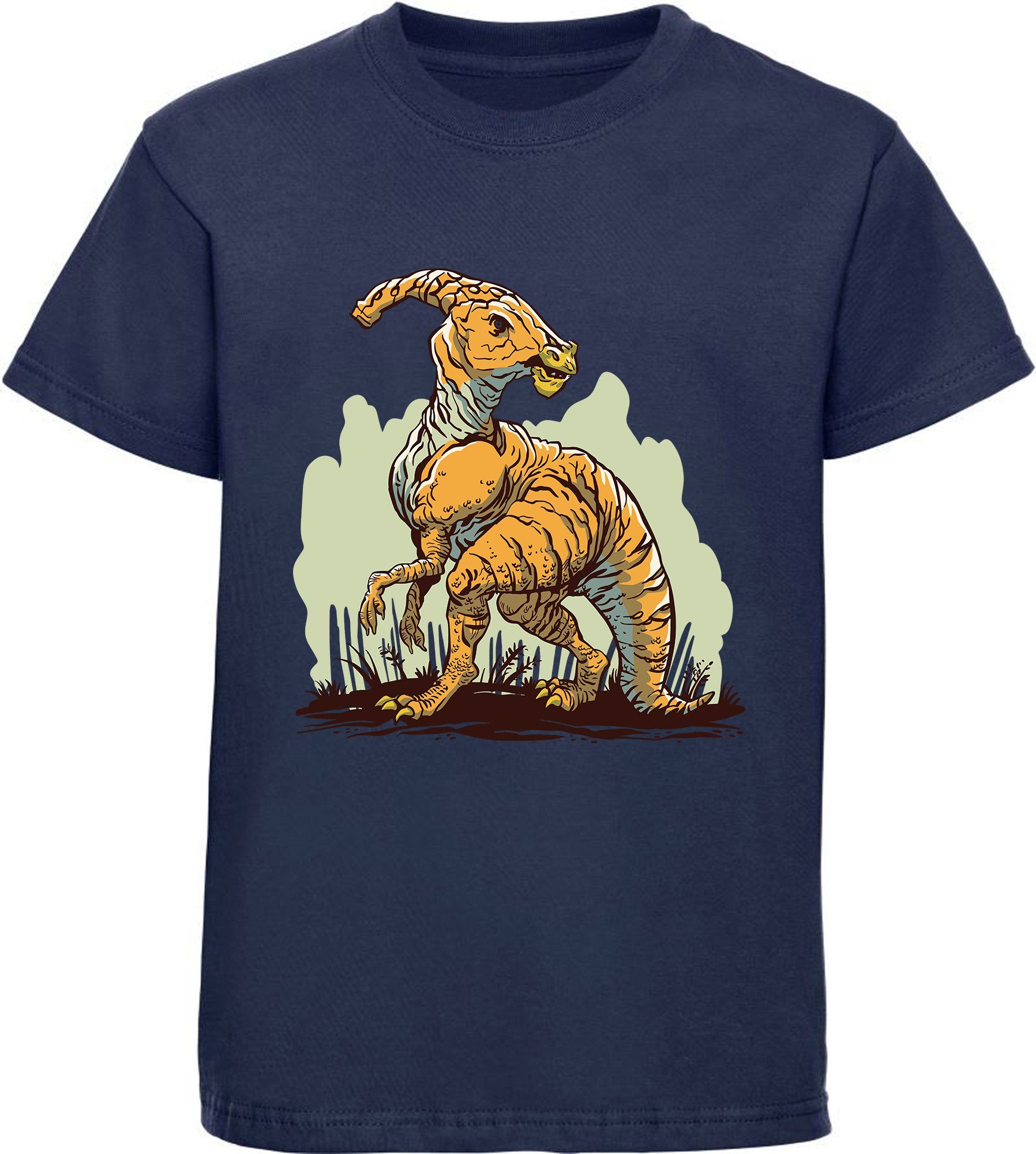 MyDesign24 Print-Shirt bedrucktes Kinder T-Shirt Parasaurolophus Baumwollshirt mit Dino, schwarz, weiß, rot, blau, i99 navy blau