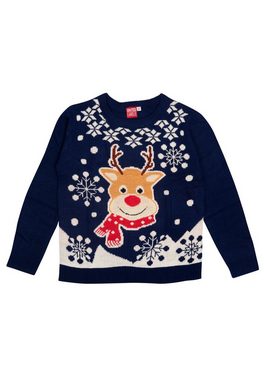 United Labels® Weihnachtspullover Winterpullover - Rentiere Ugly Sweater Damen Blau