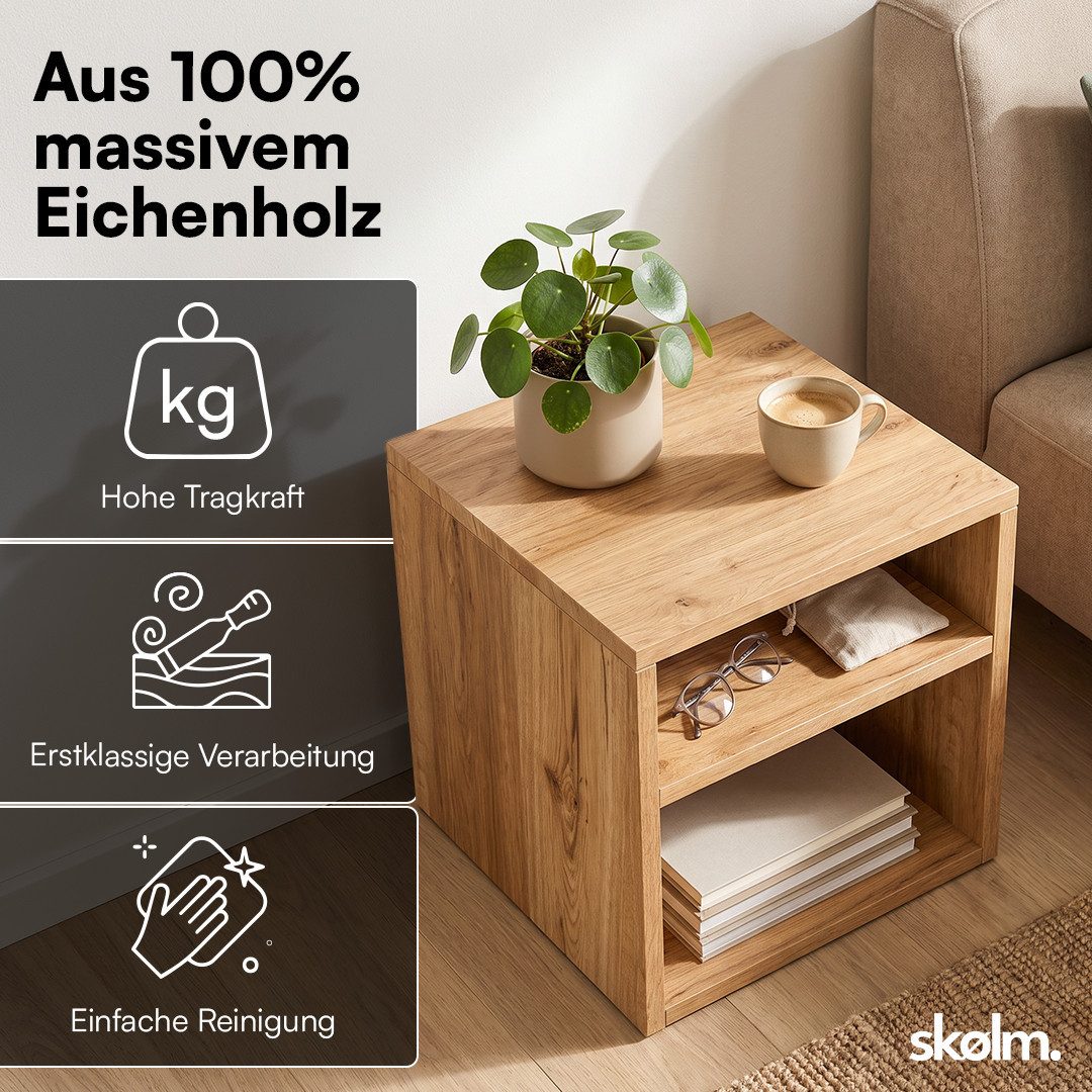 skølm Nachtschrank Floki aus Eiche Massivholz Nachtschrank mit Ablage, 40x40x40 cm