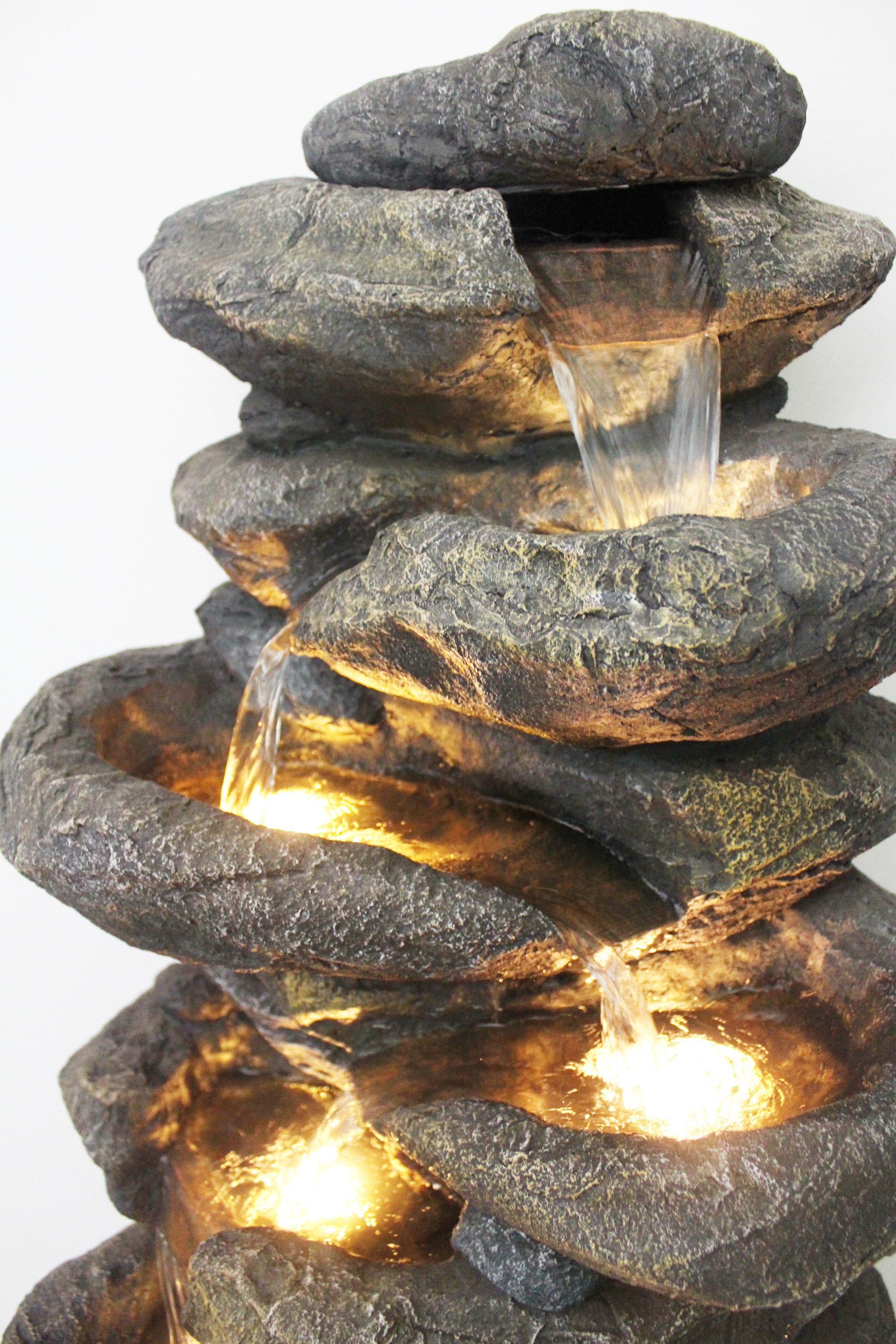 Arnusa Gartenbrunnen großer Springbrunnen 100 cm Wasserfall Kaskade mit Beleuchtung, 48 cm Breite, Gartendekoration – Bild 4 von 5