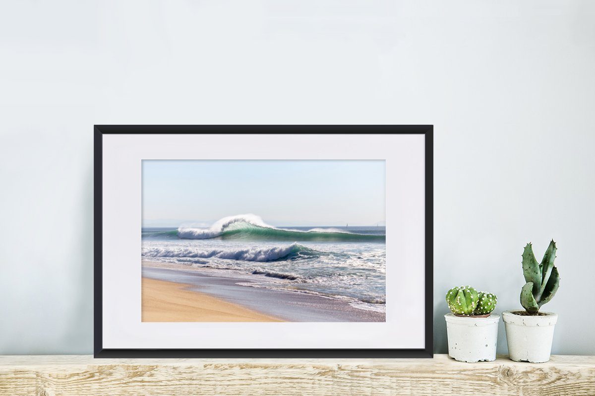 St), Poster - MuchoWow Gerahmtes Strand Meer, Bilderrahmen - (1 Schwarzem mit Wellen Kunstdruck, Poster, Rahmen,
