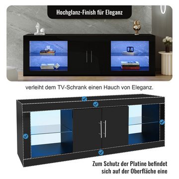 EXTSUD TV-Schrank Moderner schwarzer TV-Ständer für 60"-Fernseher; 16-Farben-LED