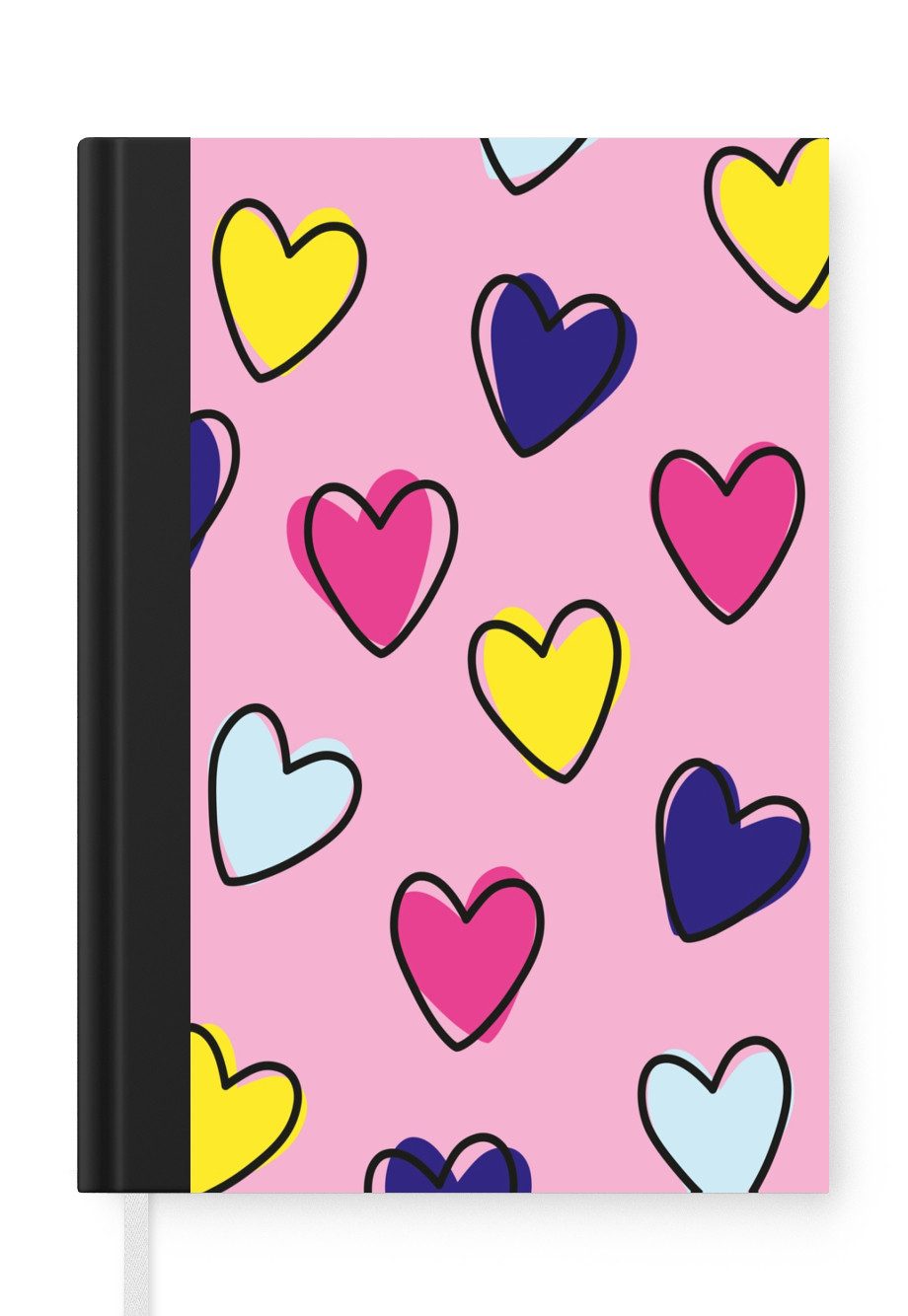MuchoWow Notizbuch Herzen - Valentinstag - Muster - Bunt, Notebook, Notizblock a5, Tagebuch, Journal Liniert