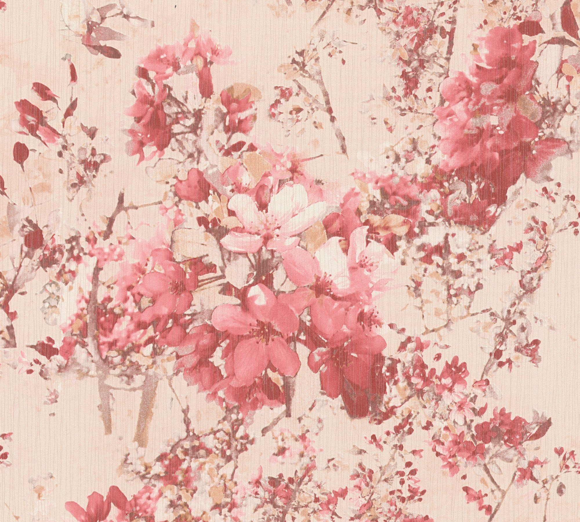 Secondhandladen A.S. Création Vliestapete rot/rosa/beige Attractive, geblümt, Blumen floral, Tapete