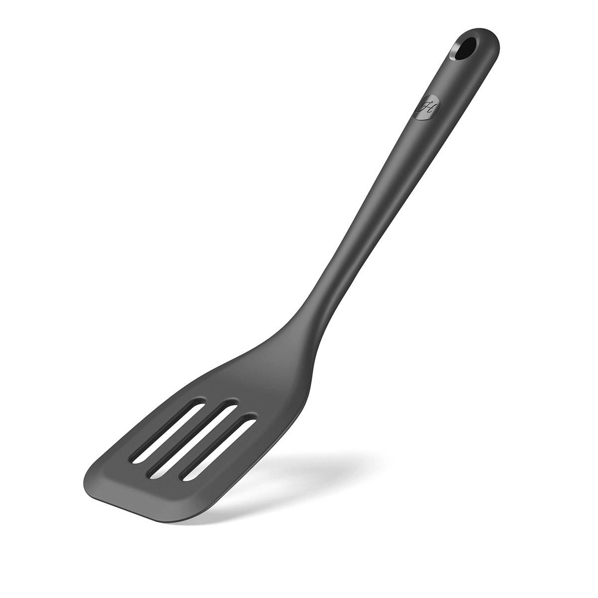 Hoffmann Germany Pfannenwender Küchenhelfer Silikon Edelstahl 30 cm anthrazit, Edelstahlkern, Schlitze, 200°C, spülmaschinenfest