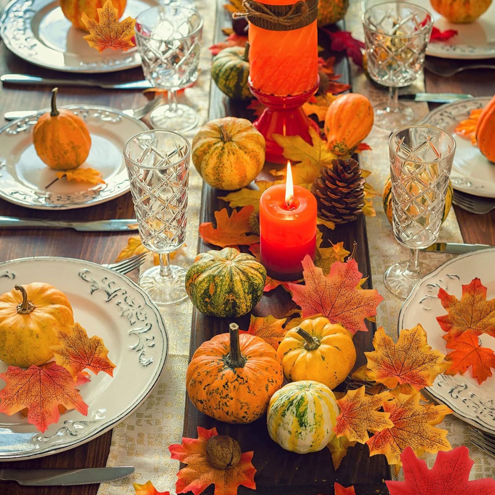 Kunstblume 300 Stück Künstliche Ahornblätter, 6 Farben Herbstblätter Deko, FOUORTUNATE-BEE, für Halloween, Erntedankfest, Hochzeit und Partys – Bild 3 von 5