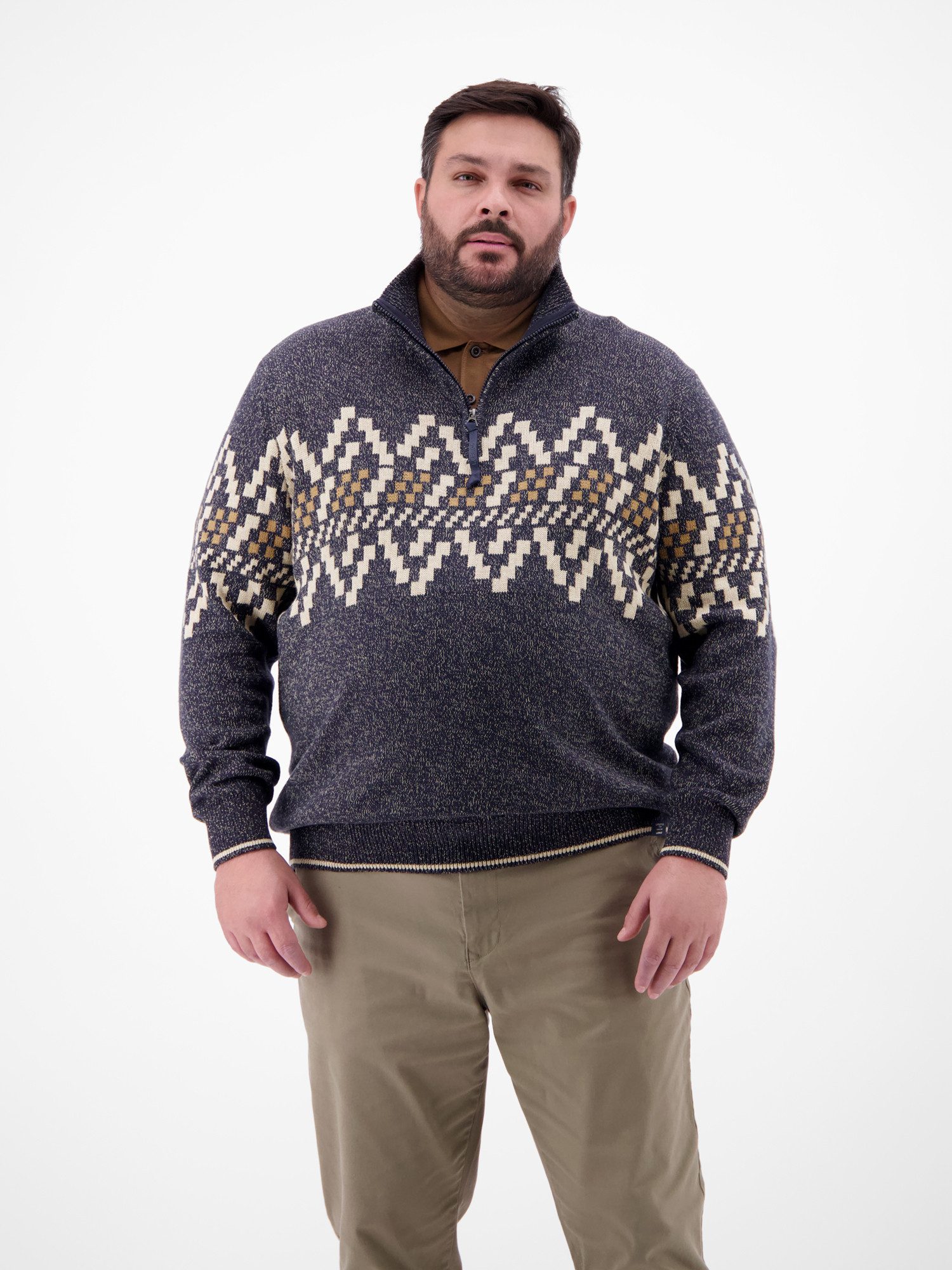 LERROS Norwegerpullover LERROS Troyer mit Norwegermuster in Übergrößen