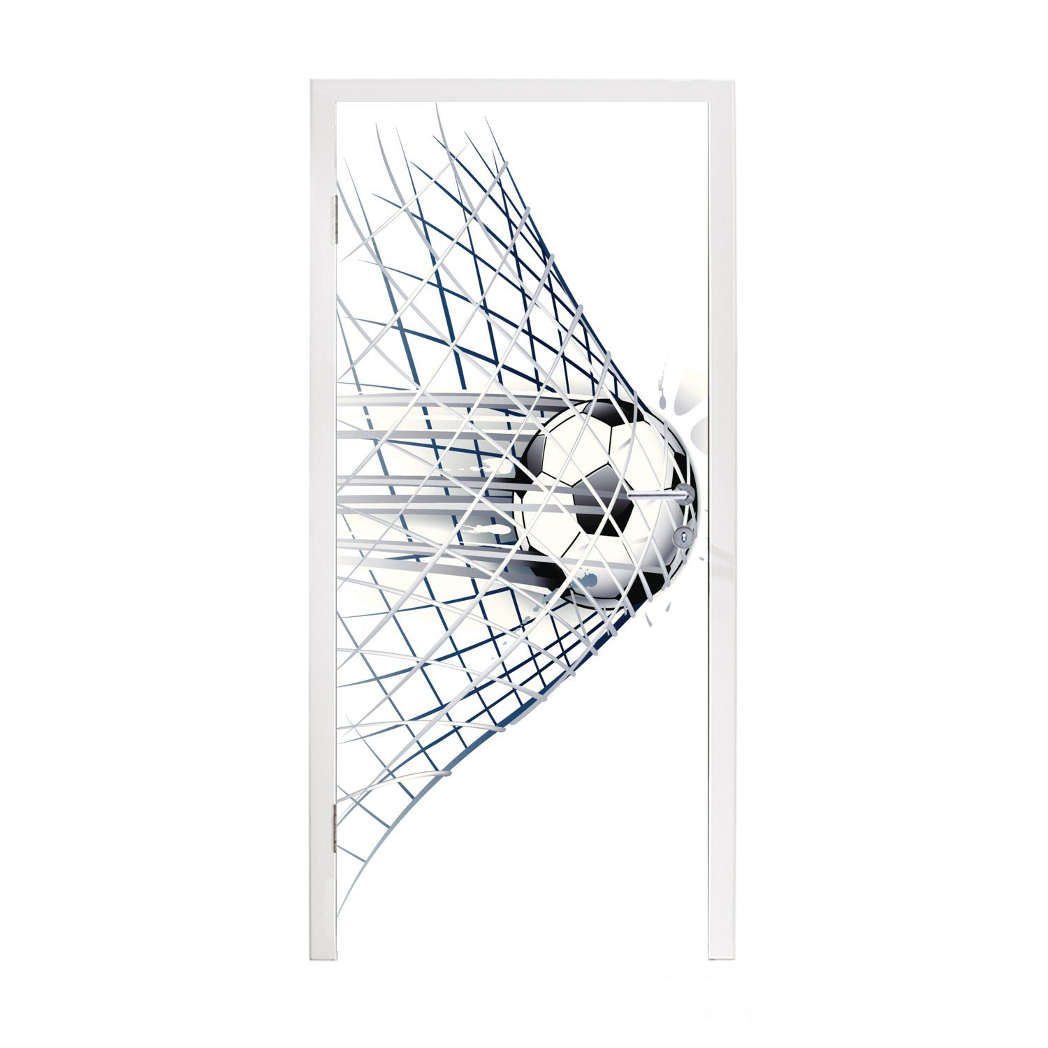 MuchoWow Türtapete Eine Illustration eines Fußballs, der ins Tor geht - Jungen - Mädchen, Matt, bedruckt, (1 St), Fototapete für Tür, Türaufkleber, 75x205 cm