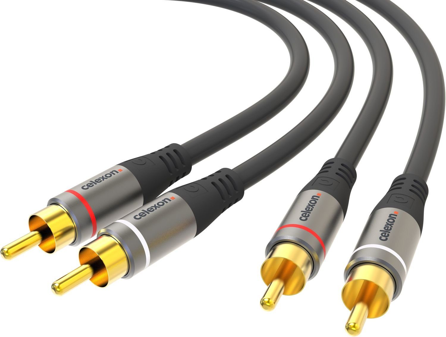 Celexon 2x Cinch Stereo Audiokabel Audio-Kabel, (500 cm), Professional Line, 5,0m, schwarz