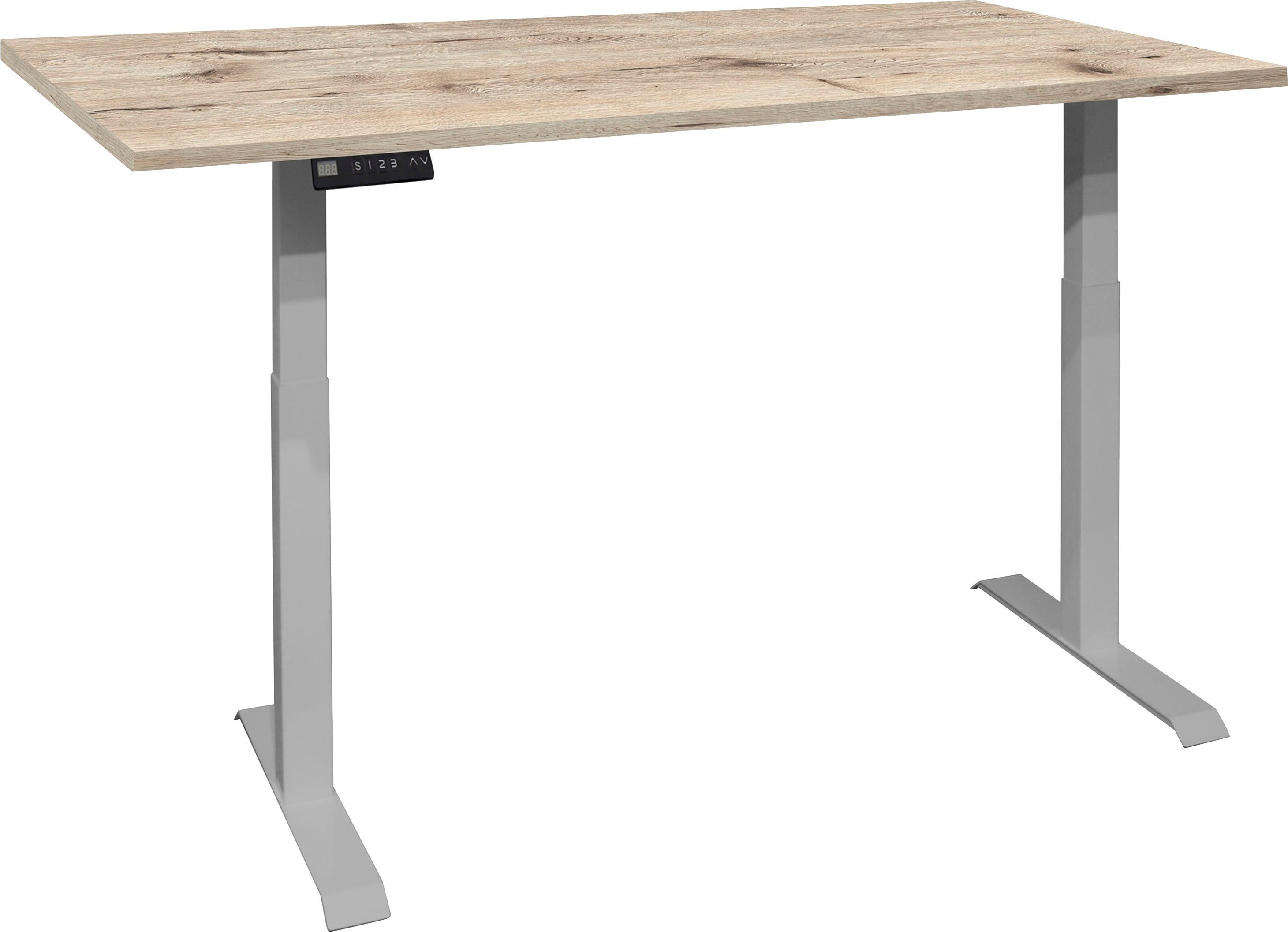 Mäusbacher Schreibtisch Big System Office, Breite 120 cm, elektrisch höhenverstellbar silber / sandeiche | sandeiche