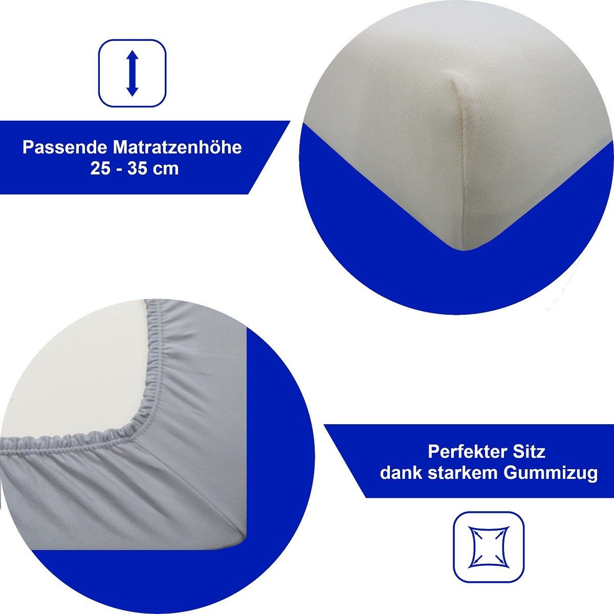 DUKAL Spannbettlaken für Boxspringbett, max. Matratzenhöhe 35 cm, 100% Baumwolle, Doppel-Jersey, Gummizug: rundum, (1 Stück), 120x220 - 130x220 cm, aus hochwertigem Doppel-Jersey, Made in Germany