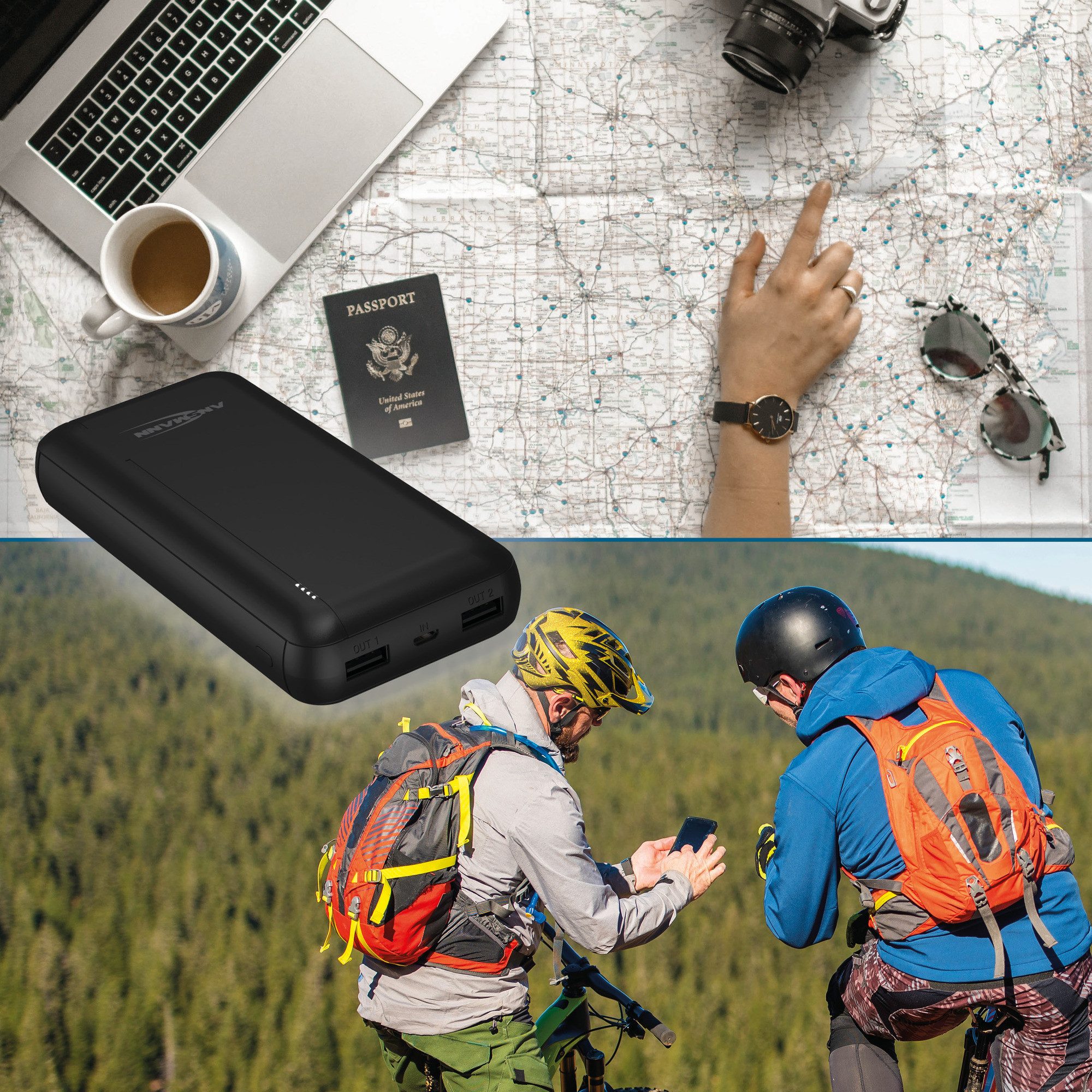ANSMANN AG Powerbank 20000mAh - Power Bank 2 USB Ports & LED Statusanzeige Powerbank 20000 mAh (3.7 V)