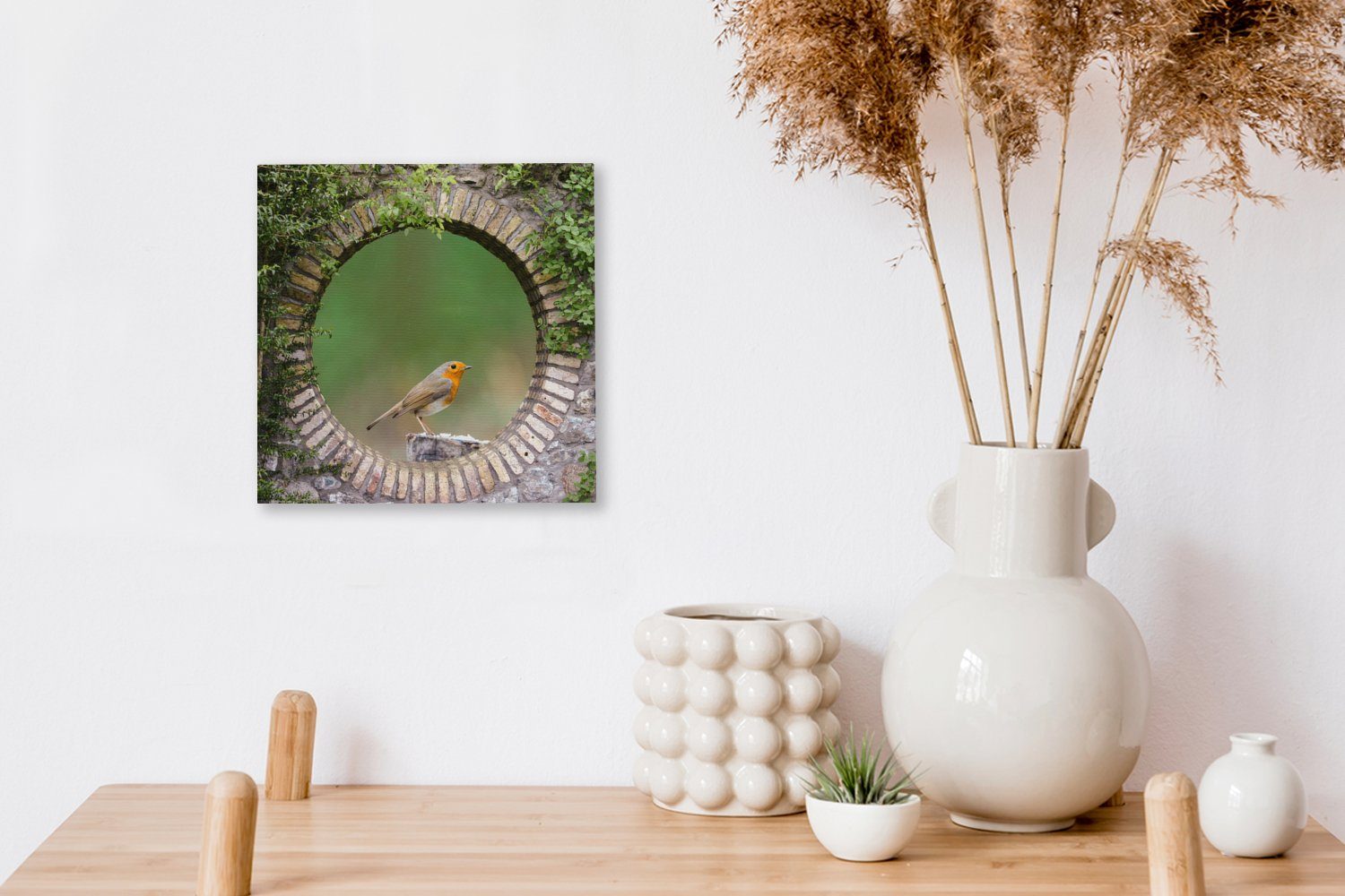 OneMillionCanvasses® Leinwandbild Vogel - Leinwand Durchblick Bilder für - Schlafzimmer Wohnzimmer (1 Rotkehlchen, St)