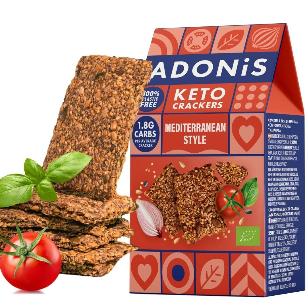 Adonis Keto Crackers (10 x 60 g Packung), Vegan & Keto-freundlich Kapseln, 100% natürlich, Glutenfrei, palmölfrei, laktosefrei, Gesunder Snack à