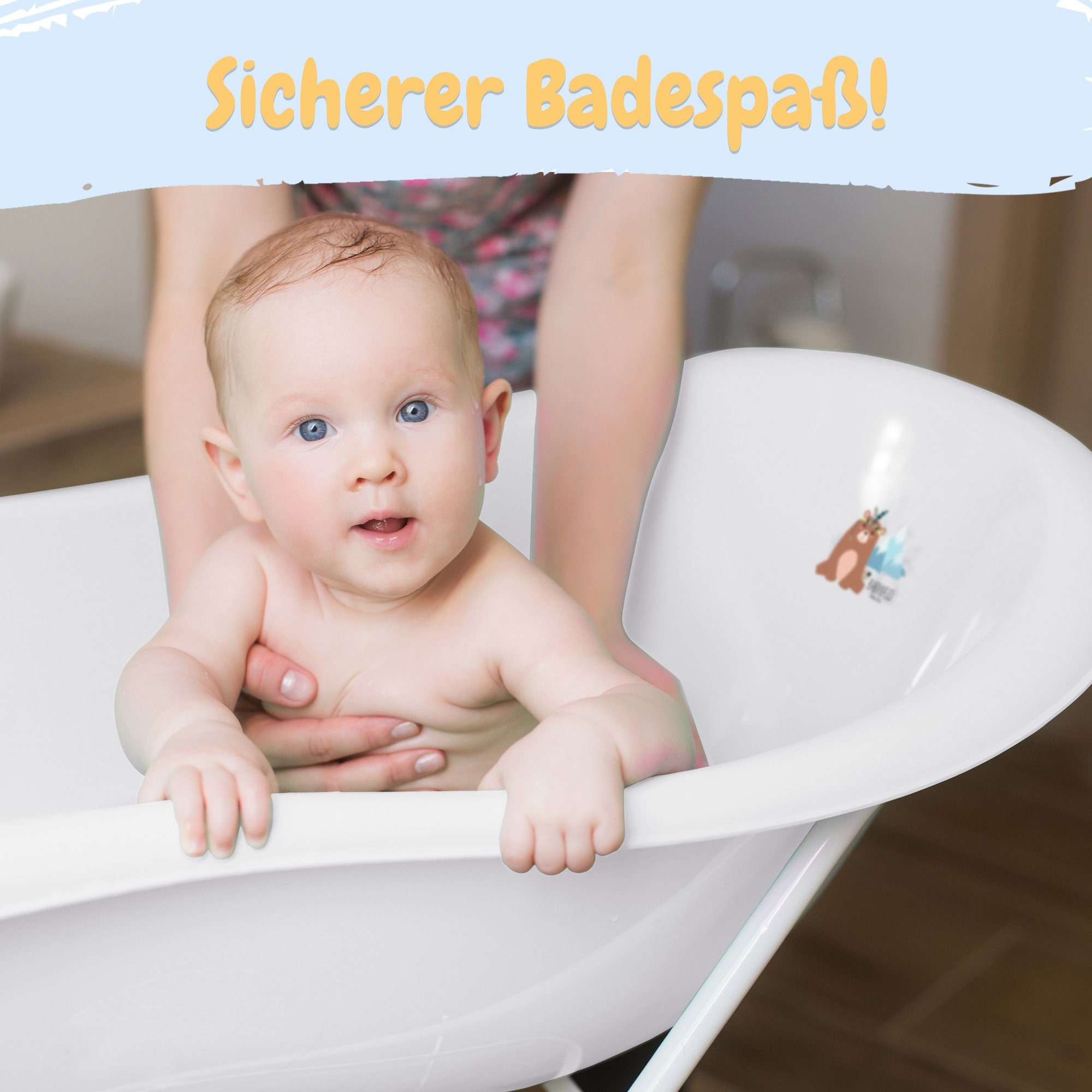 Rheinland TÜV - Baby 2-tlg), + (Komplett-Set, geprüft Babybadewanne, Wanneneinsatz Bärchen weiß Babykajo Wanne