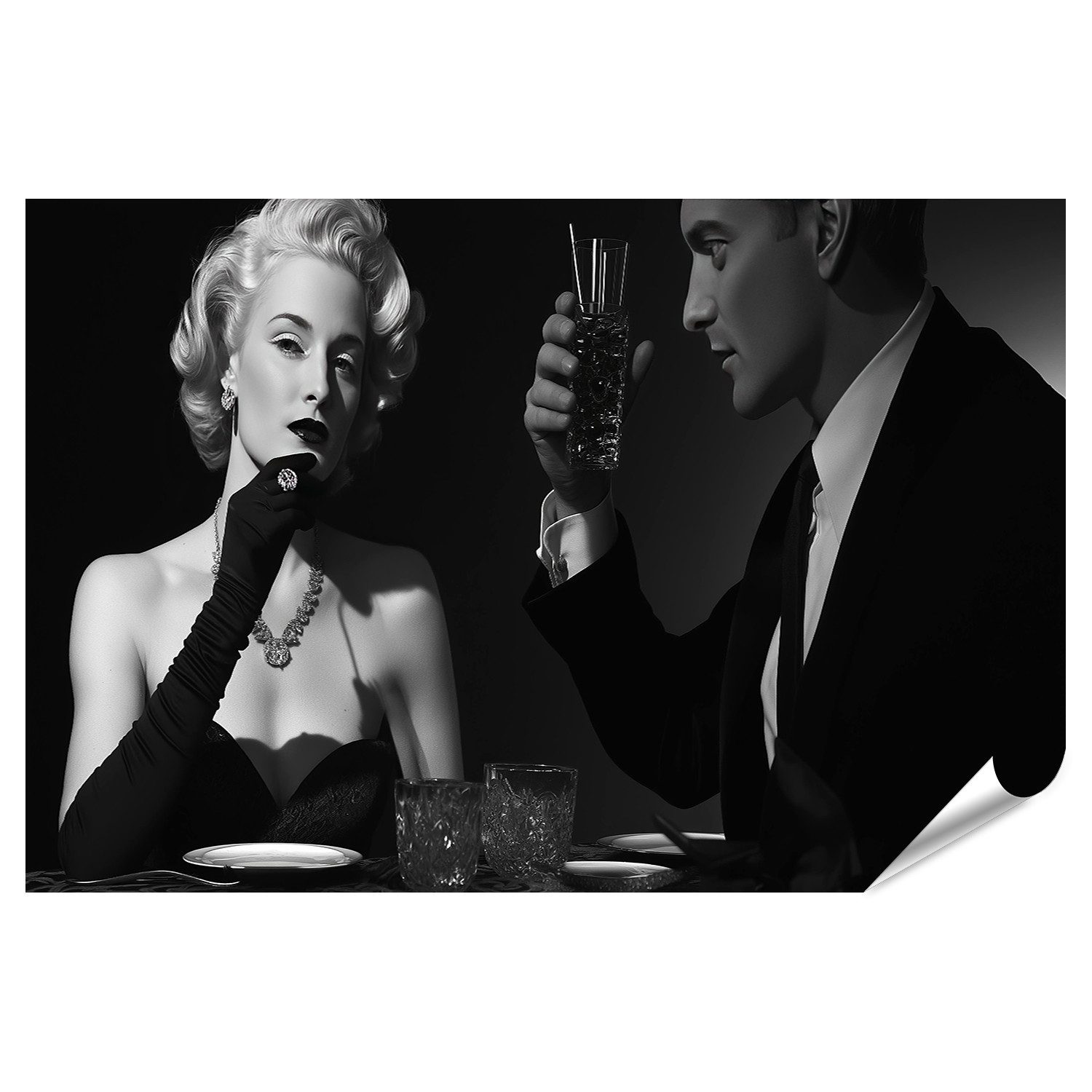islandburner Poster Marilyn Monroe Stil 40er Jahre Schwarzweißfoto - Vintage-Glamour zum