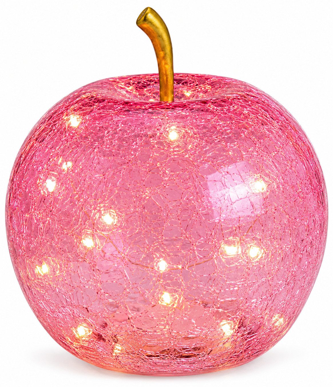 Wurm LED-Dekofigur LED Deko-Apfel aus Glas – 20 LEDs – Leuchtdeko für Wohnraum