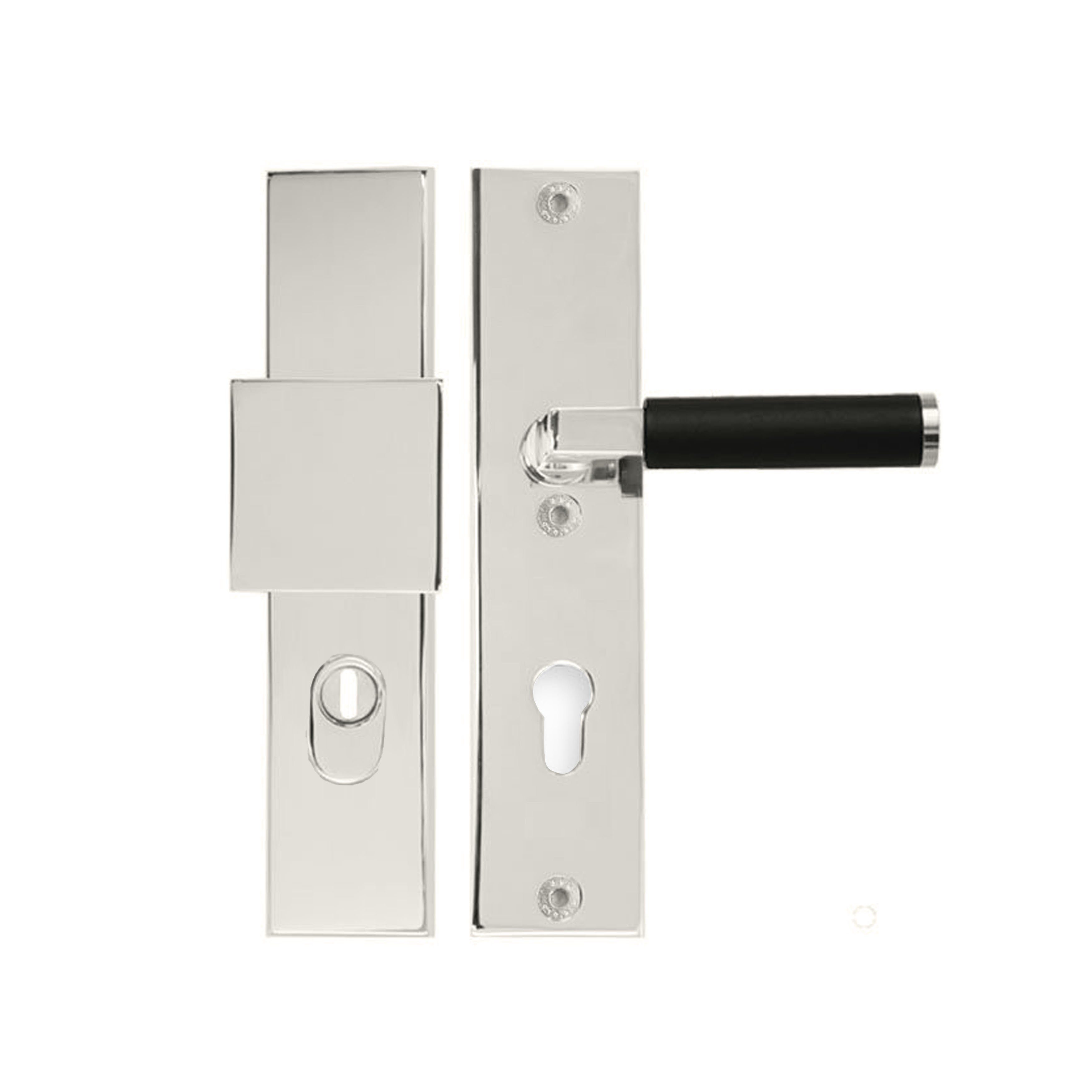 GHIDINI Türgriffpaar 626/599-625/966, Knopf/Drücker außen, mit Zylinderabdeckung, poliert vernickelt, Handhabe Ebenholz