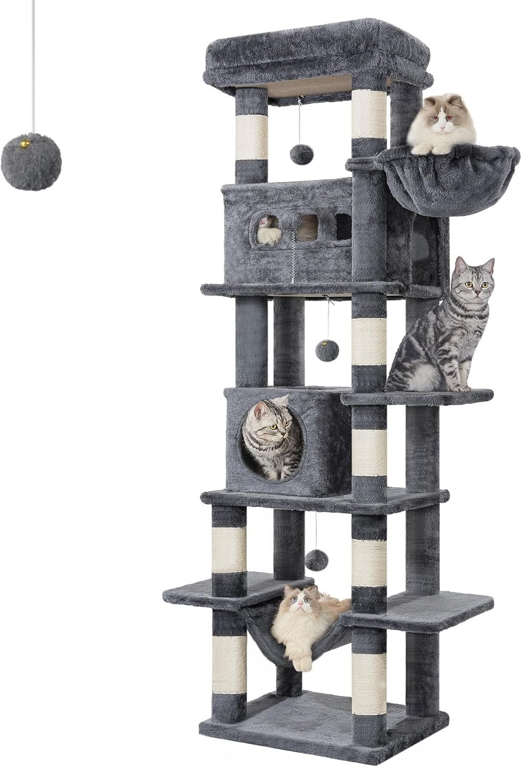 Athlix Katzenhaus Katzen Kratzbaum 170cm Katzenturm für Hauskatzen Katzenhaus mehrstufig, 6 Ebenen, 8 Sisal-Kratzstämme, bis 6 Katzen