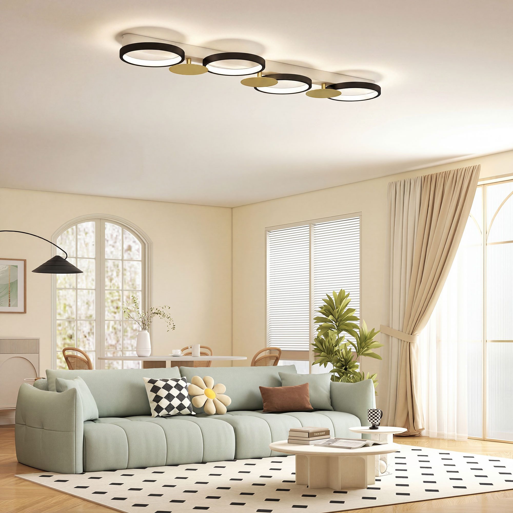 HOMCOM Deckenleuchte LED 38W 1500LM 3000K-6500K dimmbar Deckenlampe mit Fernbedienung, LED, für Wohnzimmer Schlafzimmer, Schwarz+Goldton