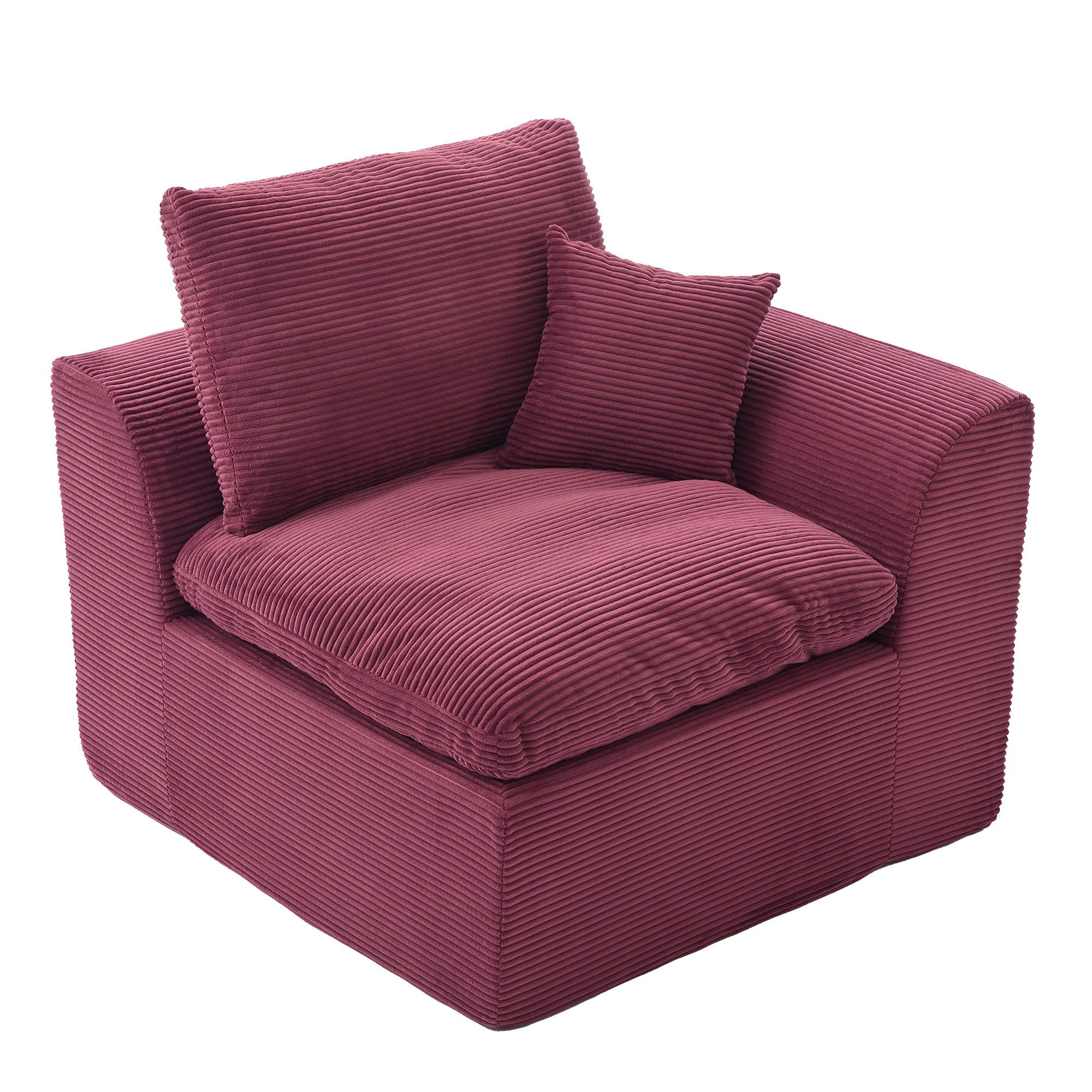 KLAM HOME Sessel Moderner Cord Sessel Einzelsitzer im Nordischen Stil (Dunkelgraues Sofa mit Hochwertigem Bezug), Hoch elastischer Schaumstoff für maximalen Sitzkomfort