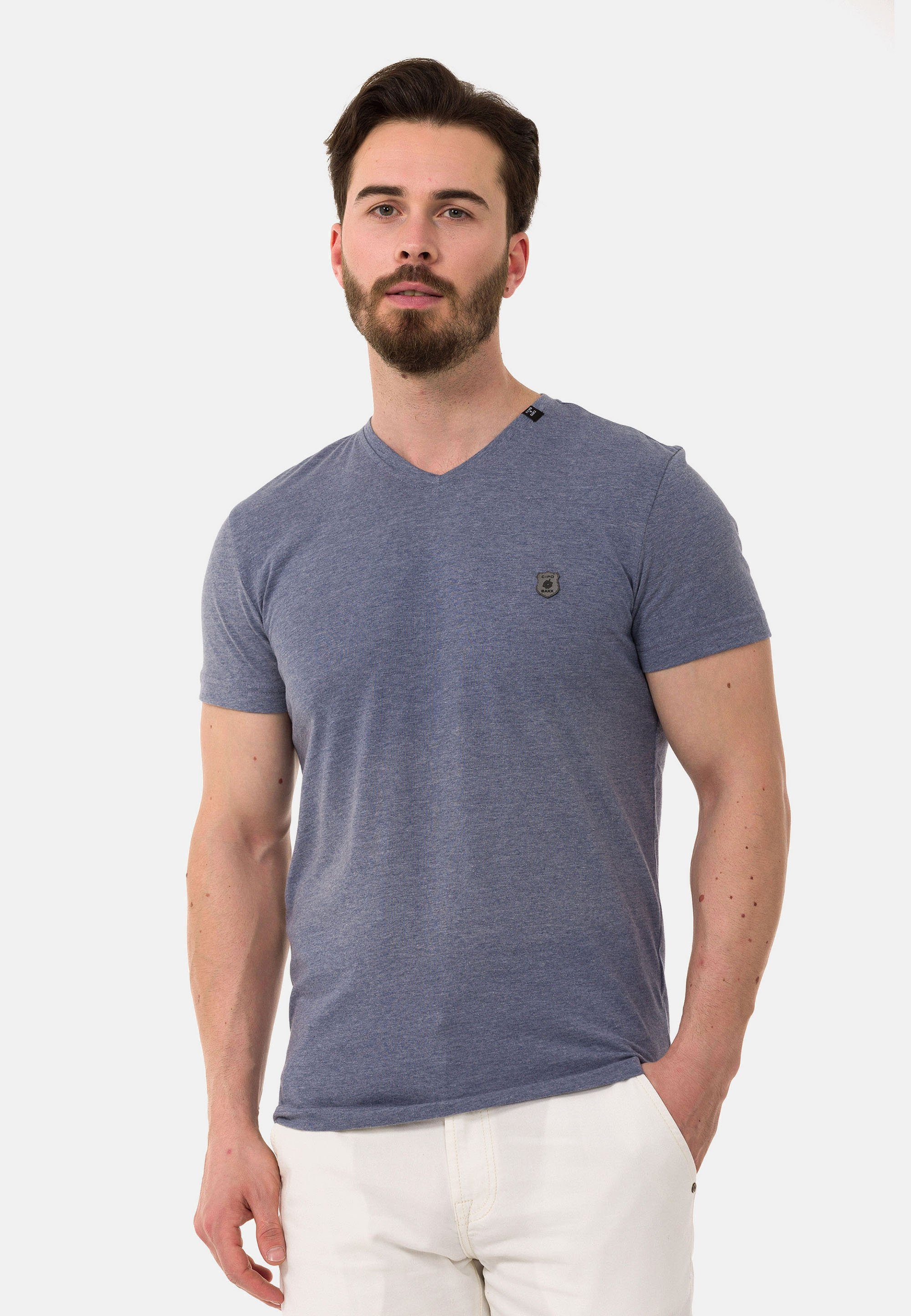 Cipo & Baxx T-Shirt modischem V-Ausschnitt mit blau