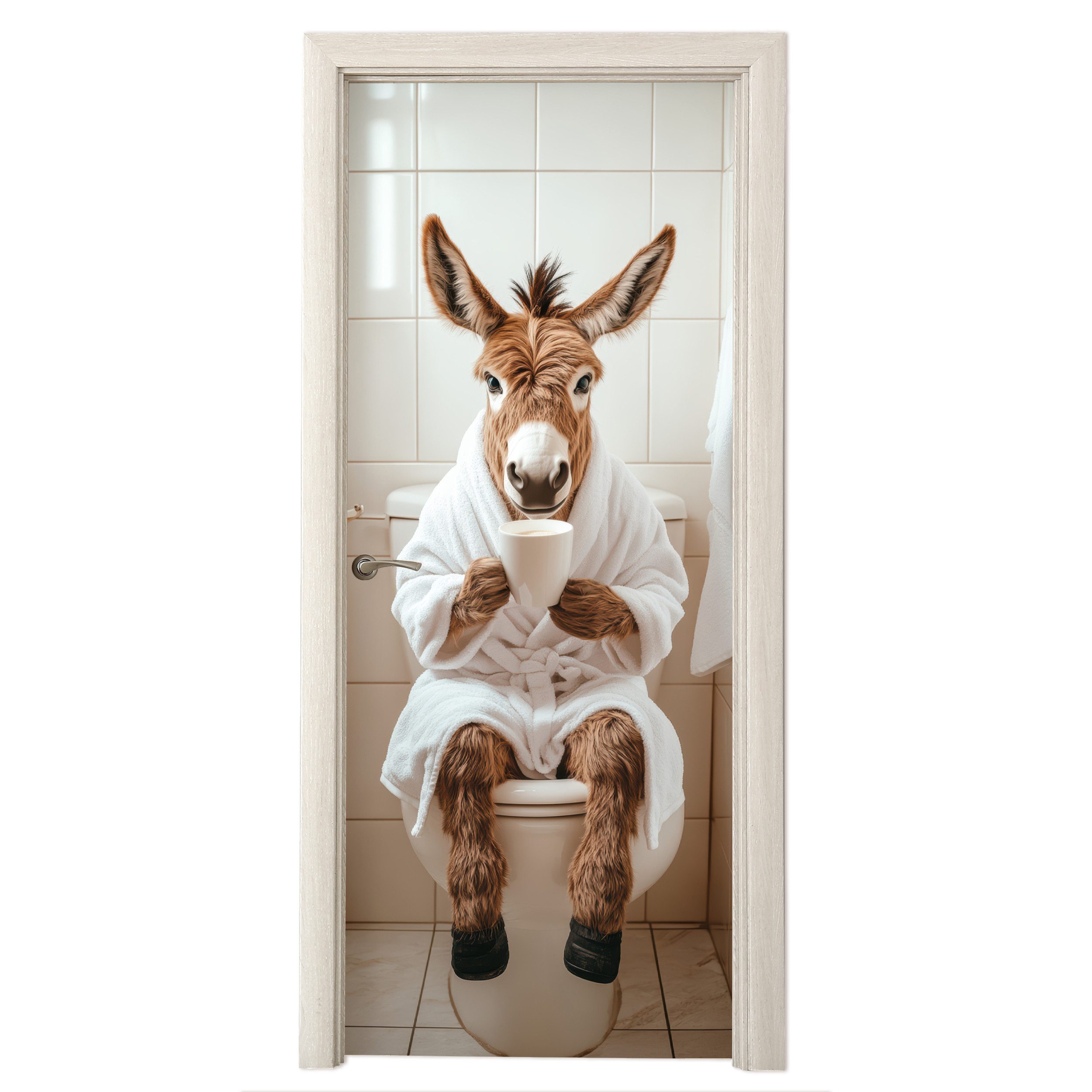 MuchoWow Türtapete Esel - WC - Lustig - Bademantel - Tier, Matt, bedruckt, günstig online kaufen