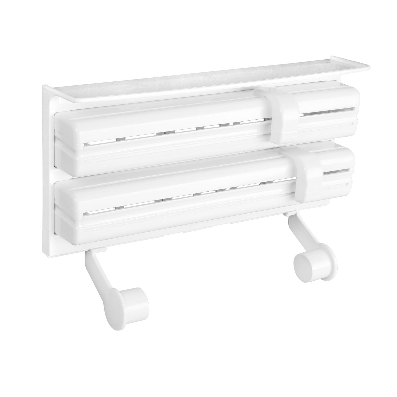 HAC24 Küchenrollenhalter 3in1 Küchenrollenhalter für Alufolie Frischhaltefolie Küchenrolle Weiß, (1-St), mit Folienschneider