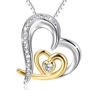 Limana Herzkette Damen Halskette Silber 925 Herz Anhänger mit Kette für Frauen, 2 farbig gold Geschenk Idee Liebe Liebesgeschenk Freundin