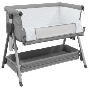 vidaXL Kinderbett Babybett mit Matratze Grau Leinenstoff Mobil Reisebett Baby Anstellbet