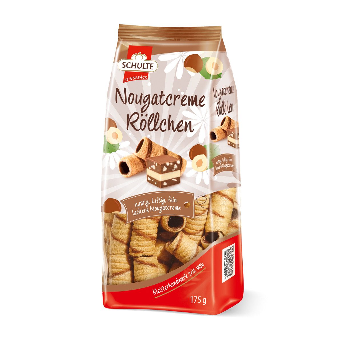 Schulte Kekse, Schulte Nuss Nougat Röllchen Waffelröllchen mit Nuss Nougatcreme 175g