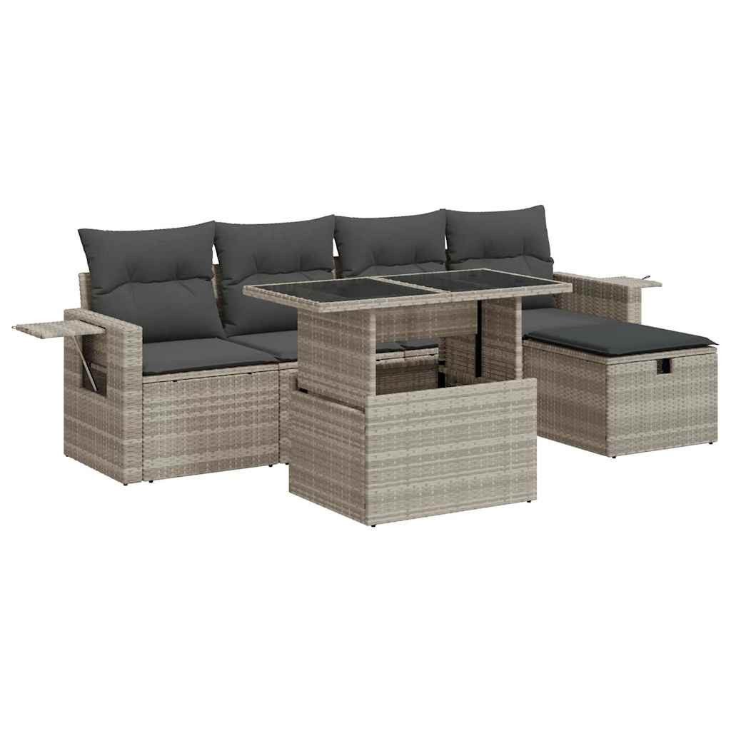 Gartenlounge-Set 6-tlg. Garten-Sofagarnitur mit Kissen Hellgrau Poly Rattan
