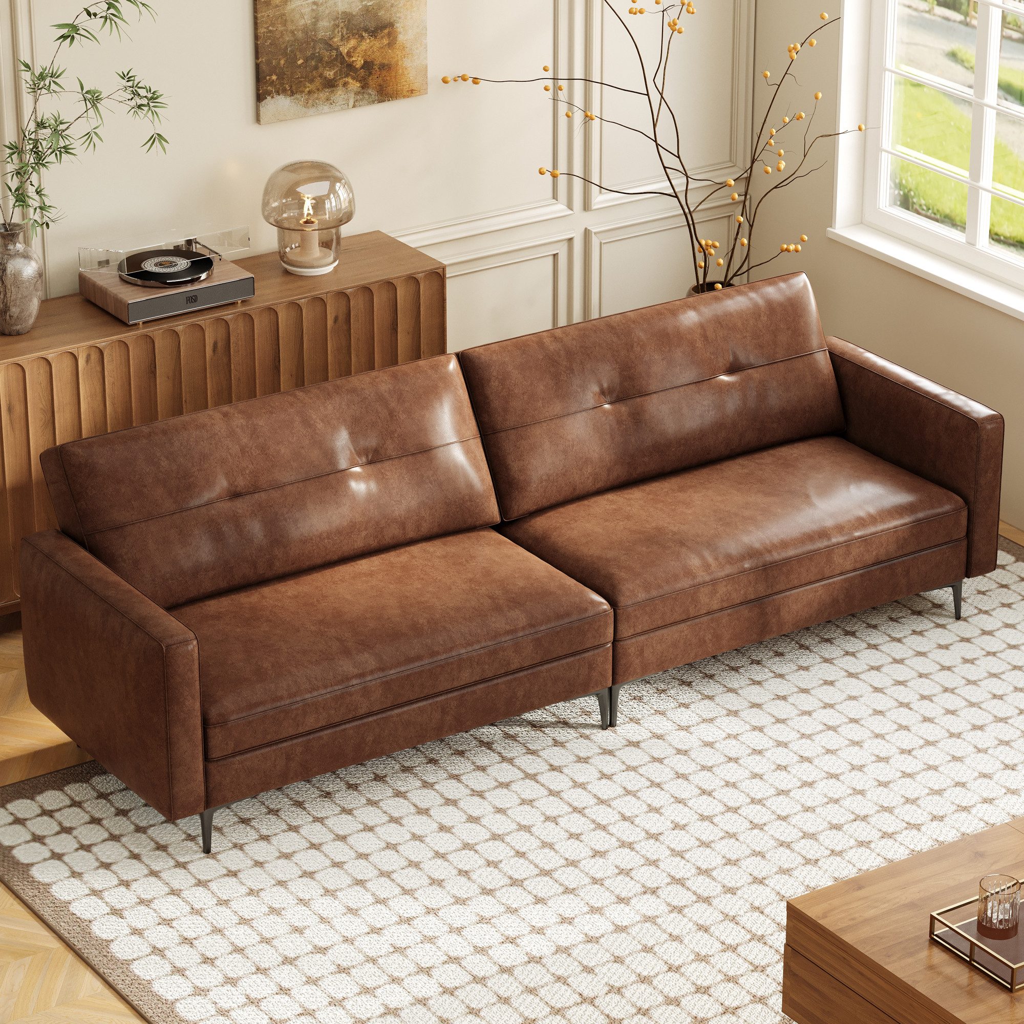 oleyluckidea Big-Sofa Vintage couch 3 sitzer aus Kunstleder küchensofa Braun