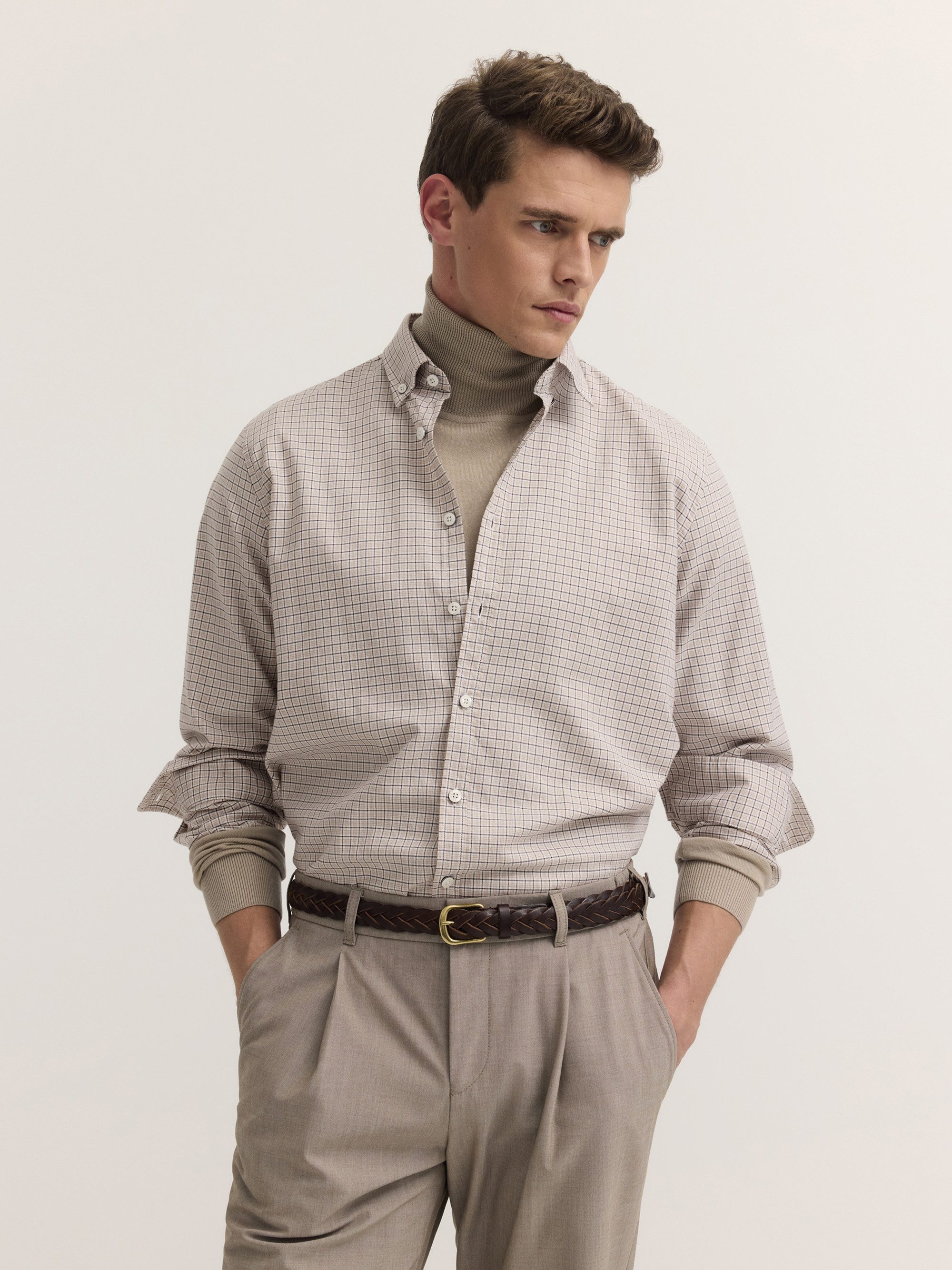 bugatti Langarmhemd Modern Fit Modern Fit Oxford Karo Button-Down