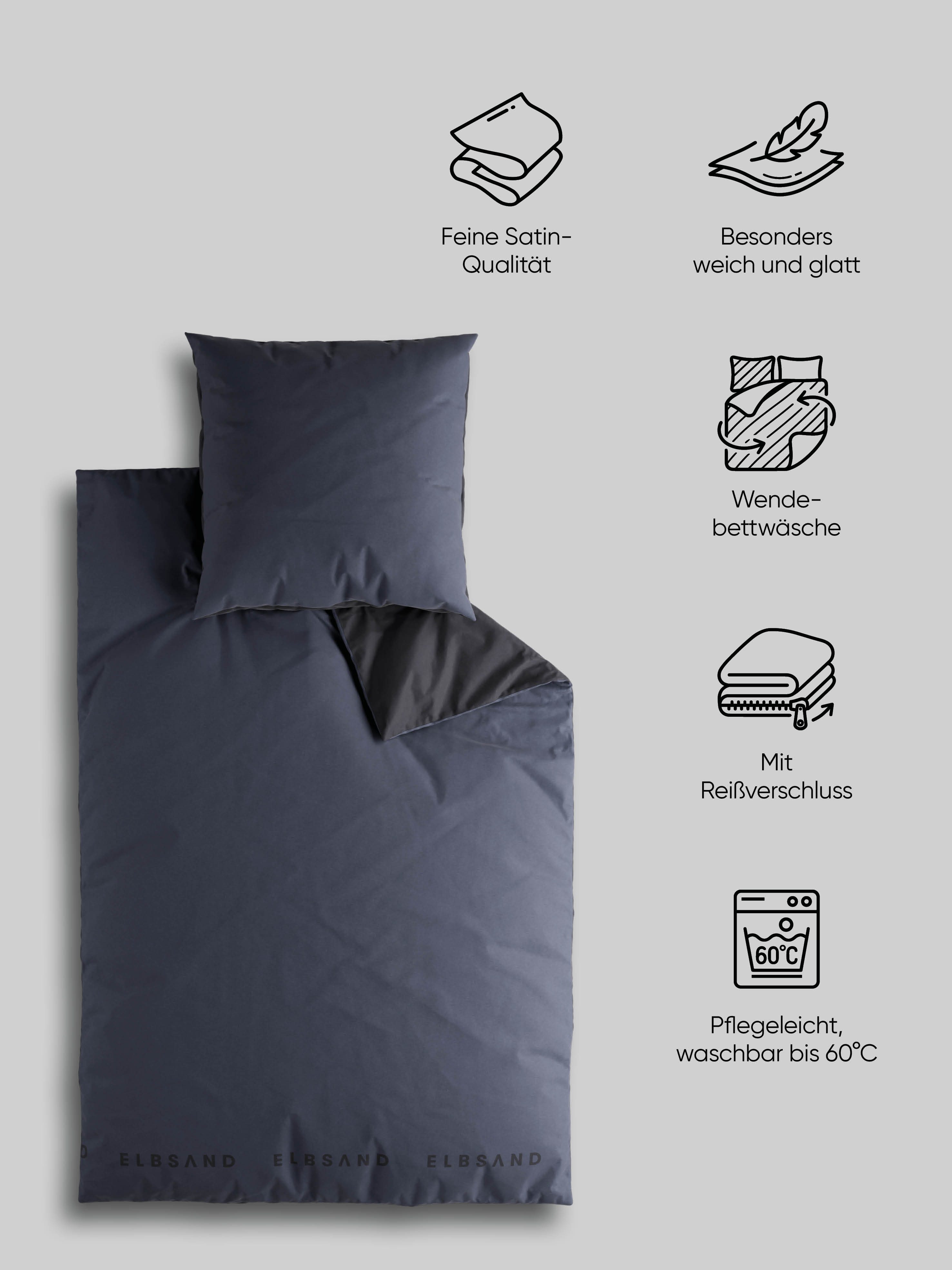 Elbsand Home Bettwäsche, 100% Baumwolle, Satin, 2 teilig