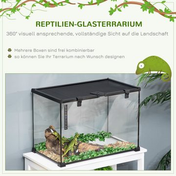 PawHut Terrarium Reptilien Fütterungsbox Glasterrarium mit Thermometer Metall Schwarz, 50B x 30T x 35H cm