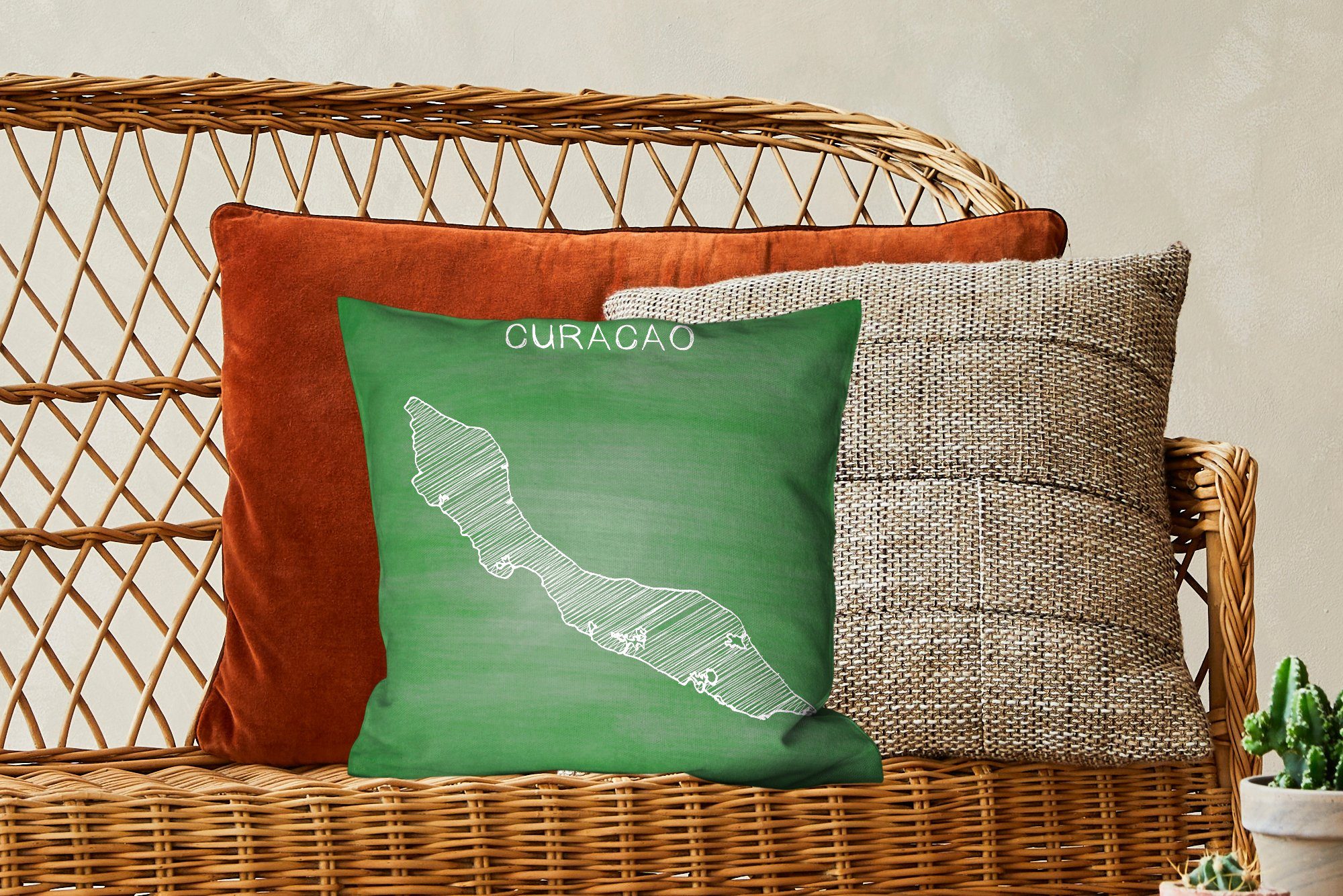 Schlafzimmer, Dekokissen Deko, Illustration Wohzimmer, auf Sofakissen für Curaçao MuchoWow Eine von Füllung einer Kreidetafel, grünen mit Zierkissen