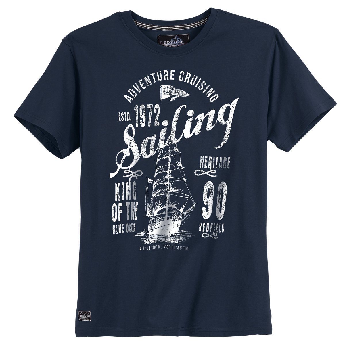 Rundhalsshirt T-Shirt Große Sailing Größen dunkelblau redfield Redfield Print