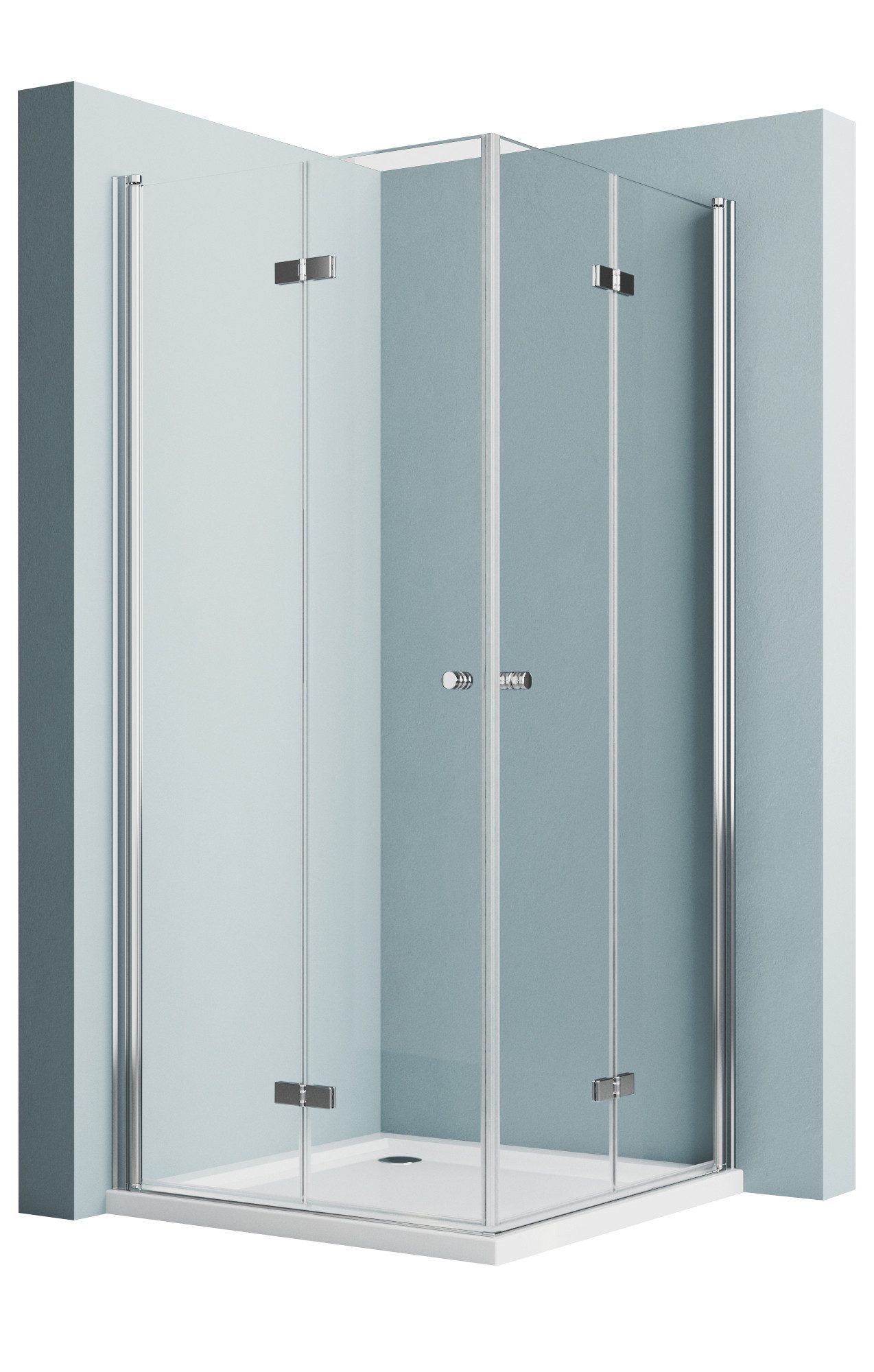 Hopibath Eckdusche Falttür Duschkabine 80x80 Eckeinstieg Pendeltür, BxT: 80x80 cm, 5mm Sicherheitsglas, Doppel Falttür, Duschtür mit 80cm Seitenteil, H: 195/185cm, mit Alu-Bodenleiste, Magnetverschluss, Hebe- / Senkfunktion