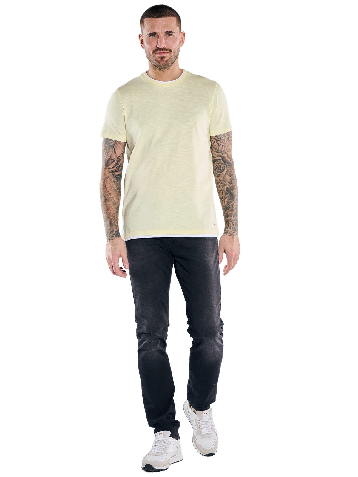 emilio adani T-Shirt Herren Rundhals T-Shirt, Hellgelb