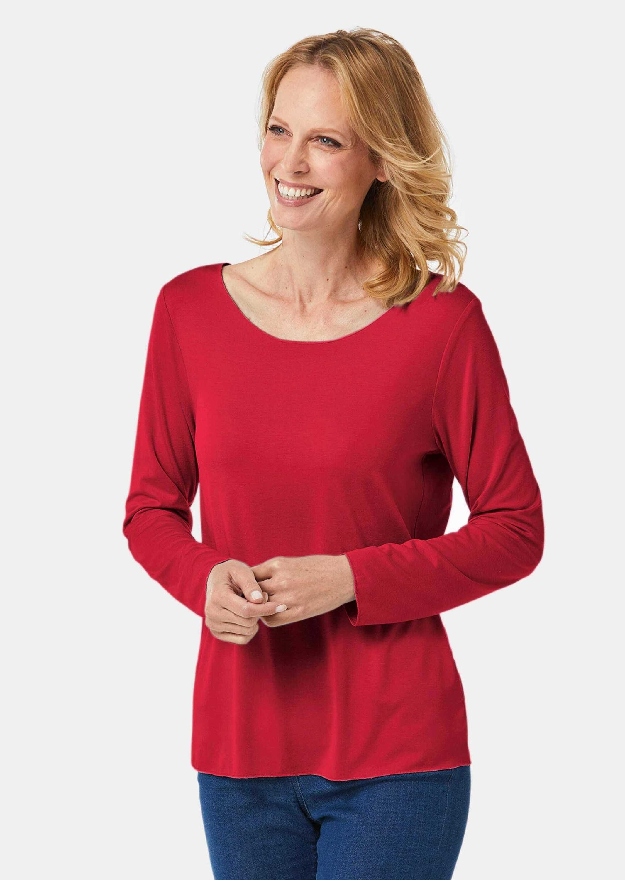 Langarmshirt Kurzgröße: Langarmshirt mit tonaler Zierkante