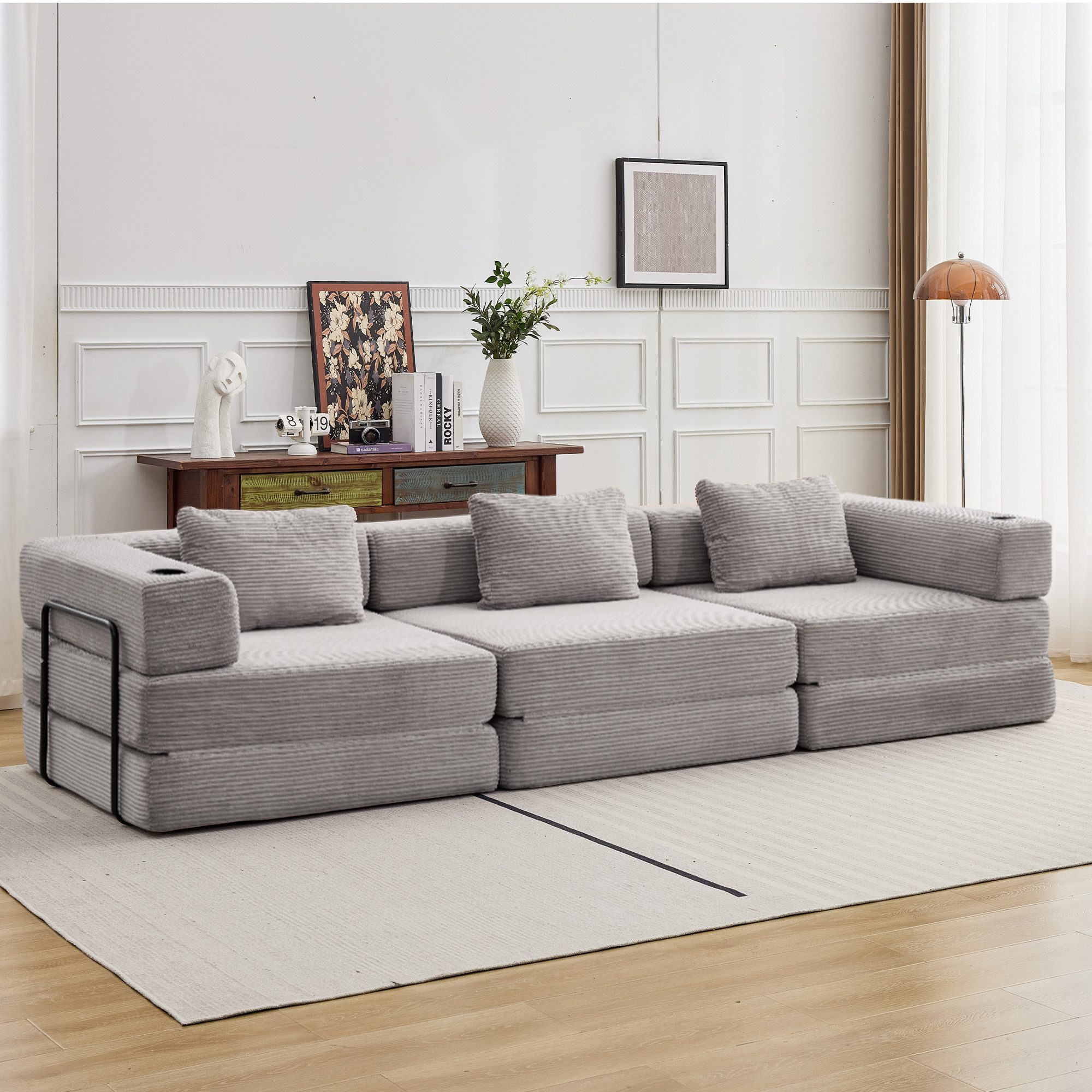 Leawin Sofa Sofas Wohnzimmer, Sofa mit Schlaffunktion aus Cord modular, Faltbar, flexibel, ohne Montage und ideal für kleine Räume